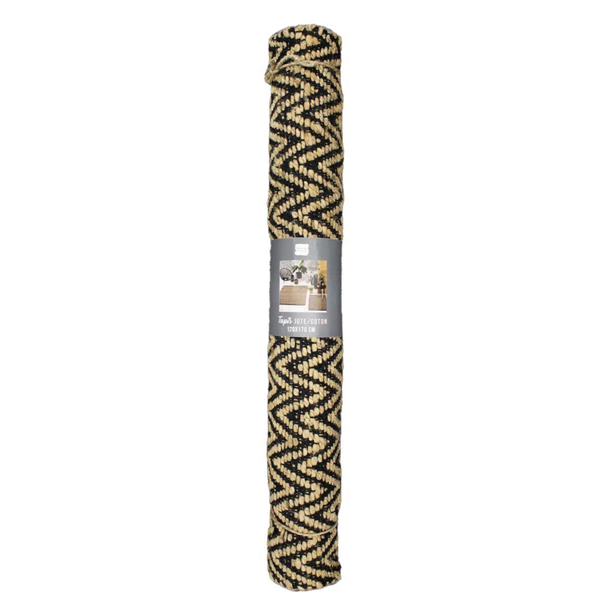 Voir la diapositive 5 : Douceur d'Intérieur Tapis déco en jute  zigzag  120x170cm noir & beige