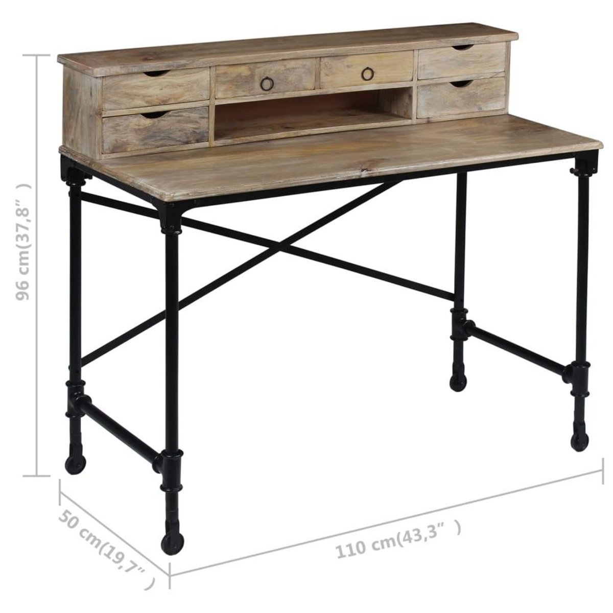 VIDAXL Bureau Bois de manguier massif et acier 110 x 50 x 96 cm