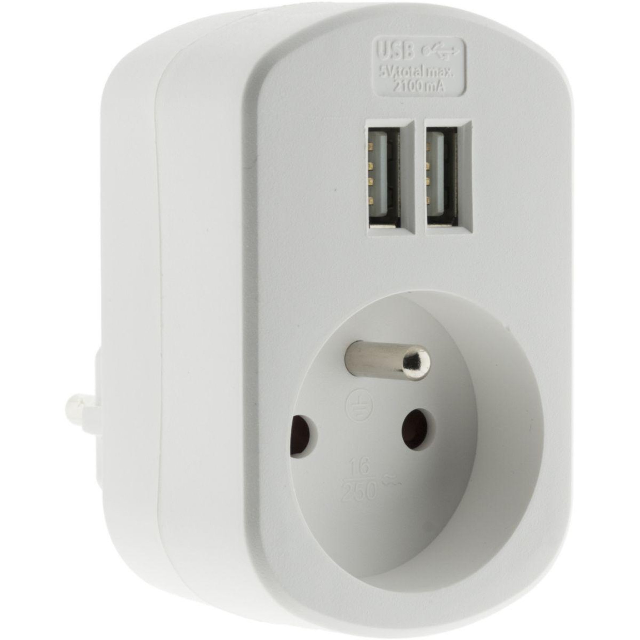 ZENITECH Chargeur 2P + T + 2 USB 2.1A BLANC