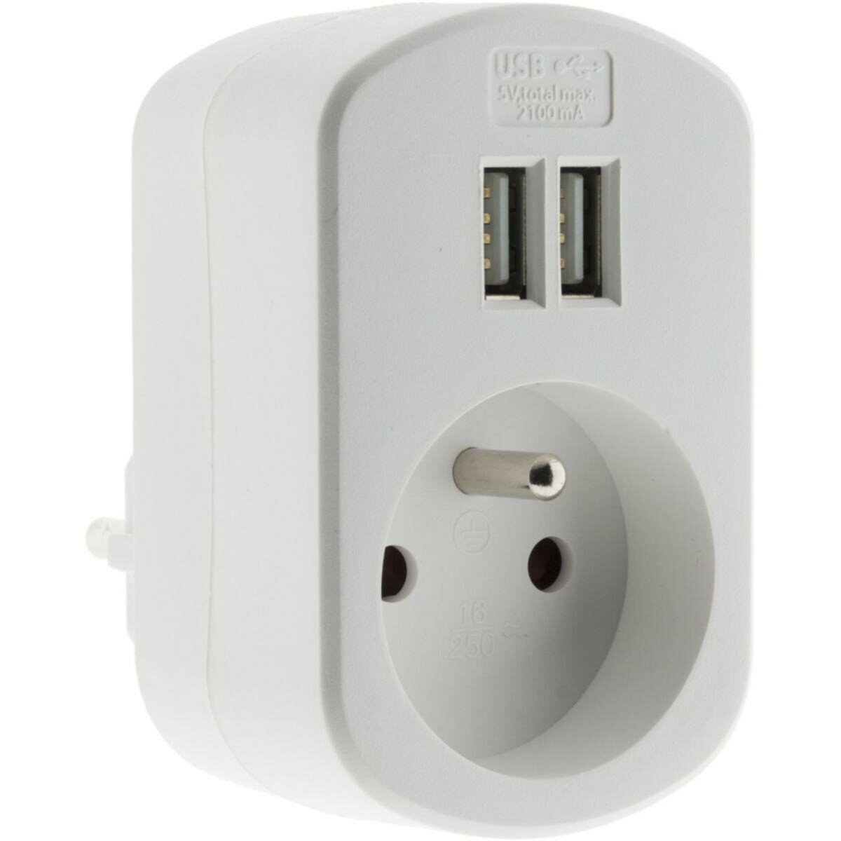 ZENITECH Chargeur 2P + T + 2 USB 2.1A BLANC