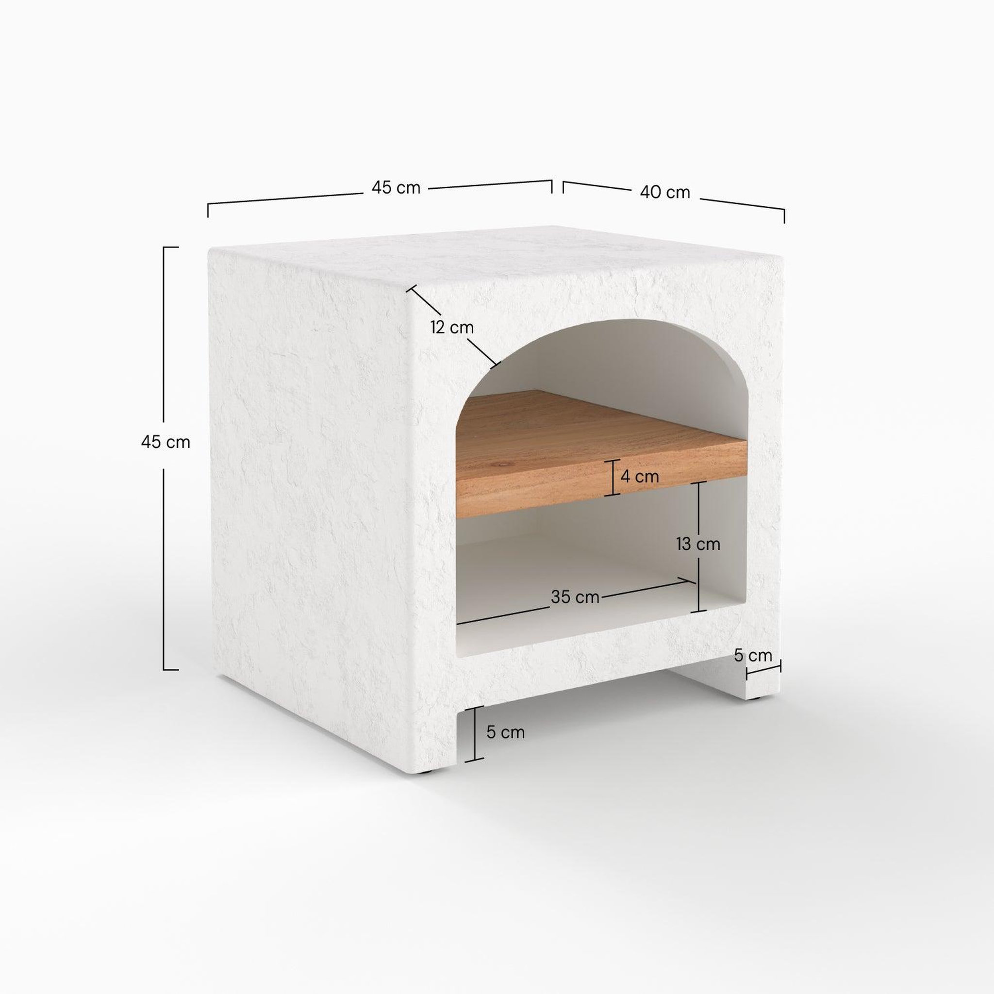 Voir la diapositive 4 : MAISON PAVANE Table de chevet en plâtre blanc cassé et bois d'acacia-Fira