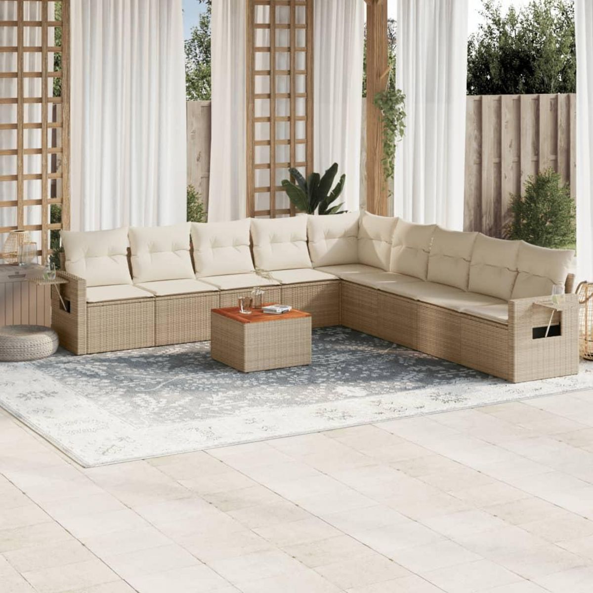 VIDAXL Salon de jardin avec coussins 10 pcs beige resine tressee
