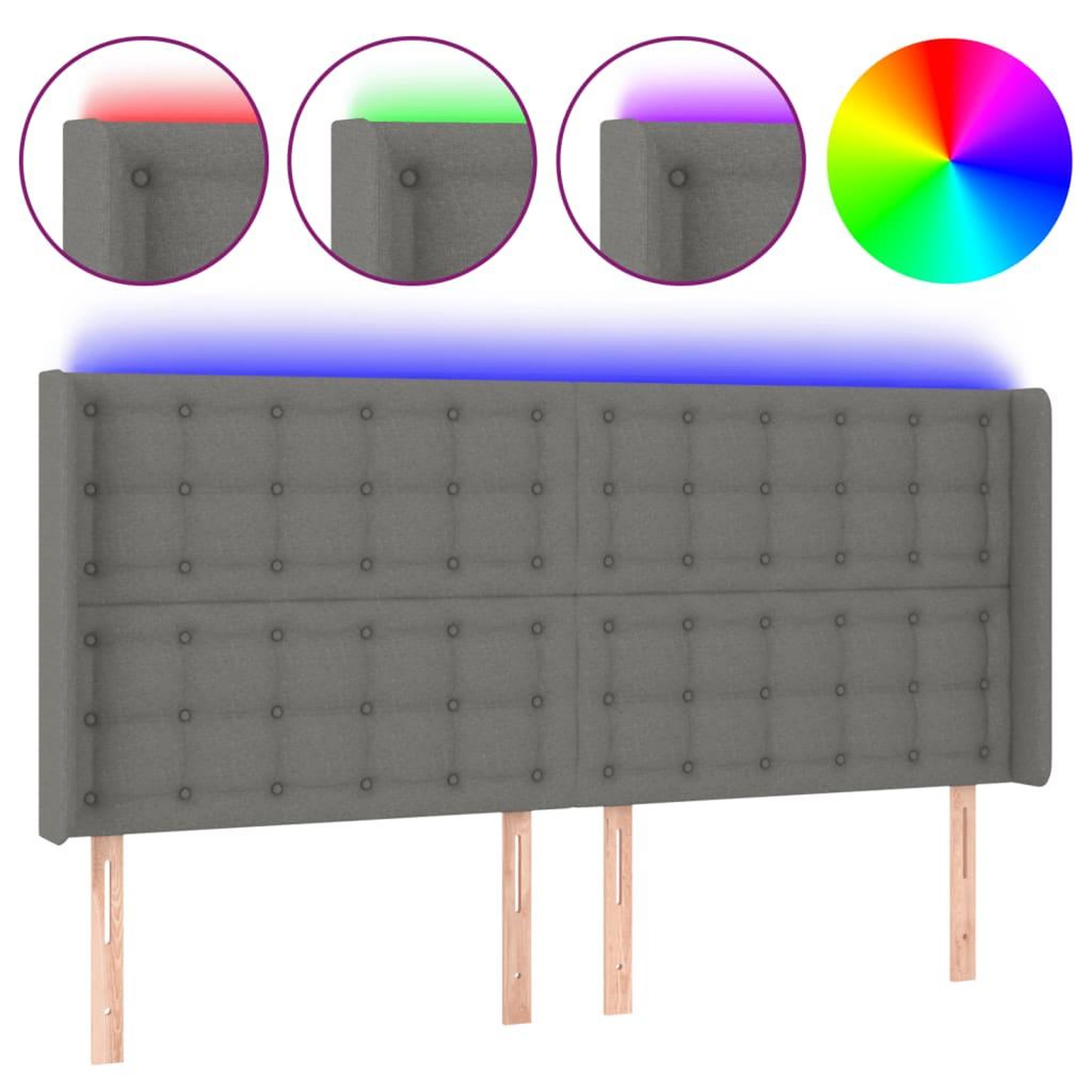 Voir la diapositive 2 : VIDAXL Tete de lit a LED Gris fonce 203x16x118/128 cm Tissu