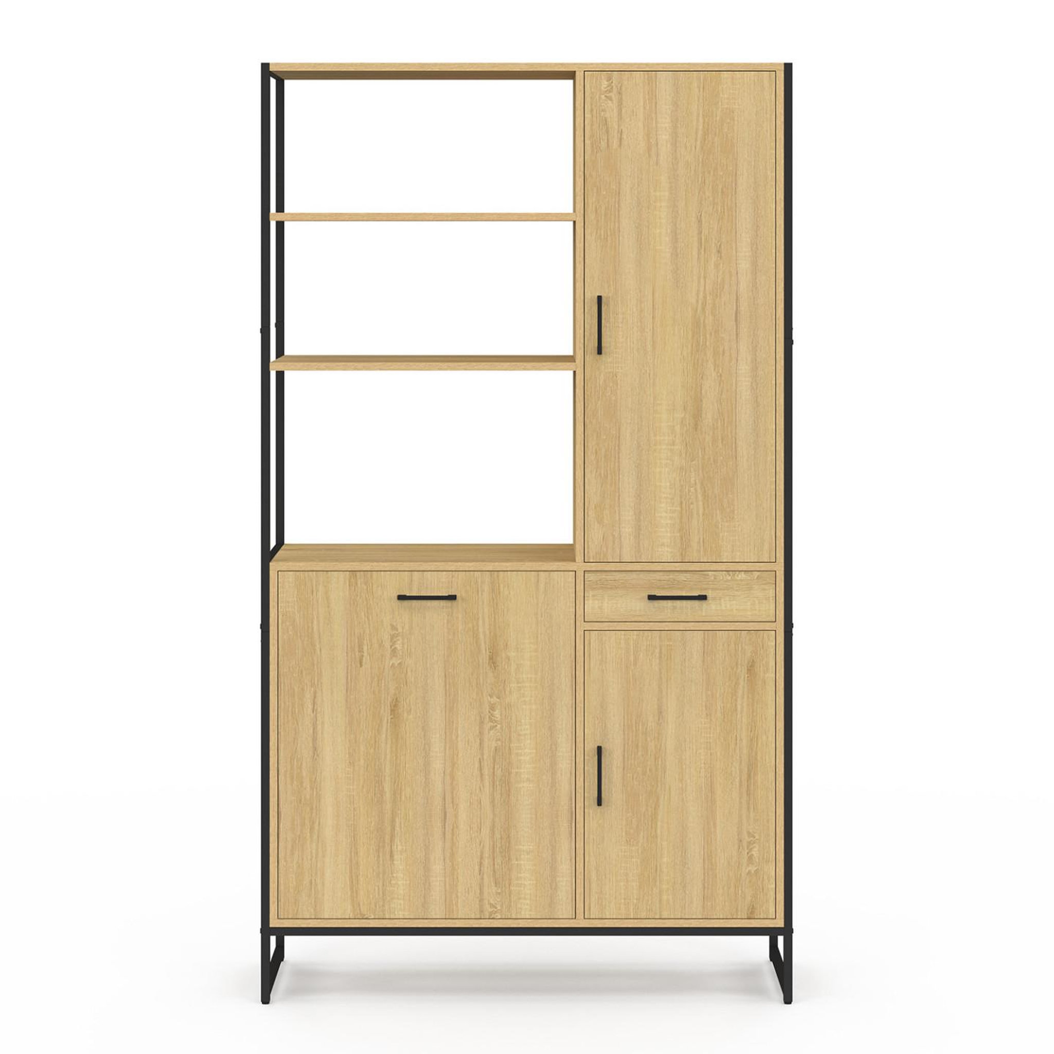 Voir la diapositive 3 : ID MARKET Buffet de cuisine avec colonne de rangement 100 cm detroit 3 portes + tiroir design industriel