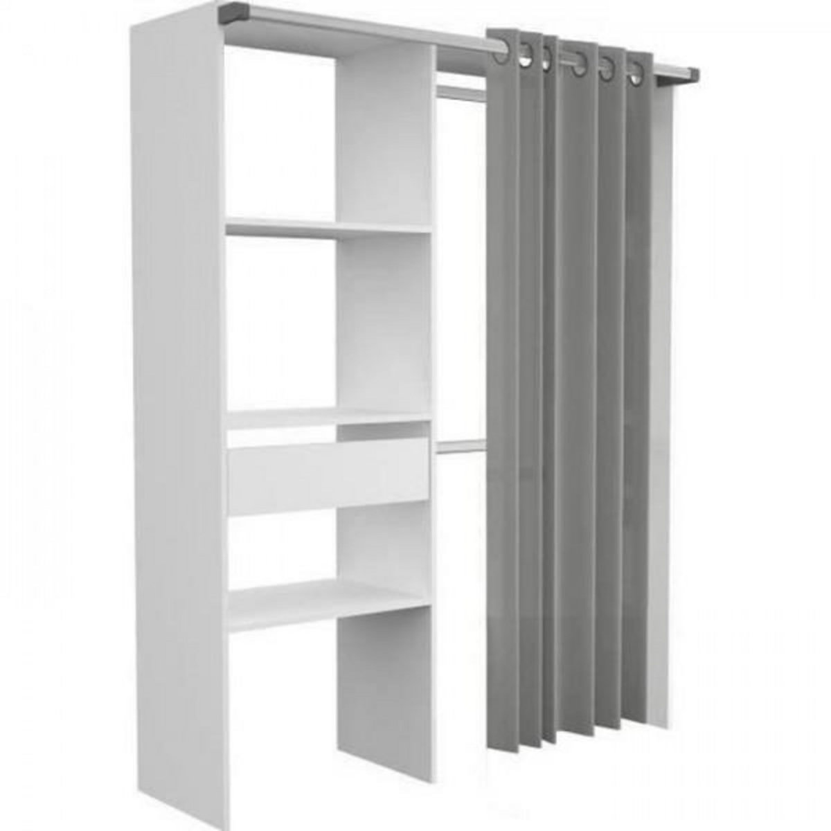 EKIPA Dressing ARTIC avec rideau - Blanc - 1 colonne + 2 penderies + 1 tiroir - EKIPA