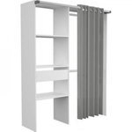 EKIPA Dressing ARTIC avec rideau - Blanc - 1 colonne + 2 penderies + 1 tiroir - EKIPA