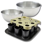 ZENKER Set pâtisserie moule à gâteaux individuels 9 empreintes avec couvercle, 2 bols à mixer et 1 spatule Zenker