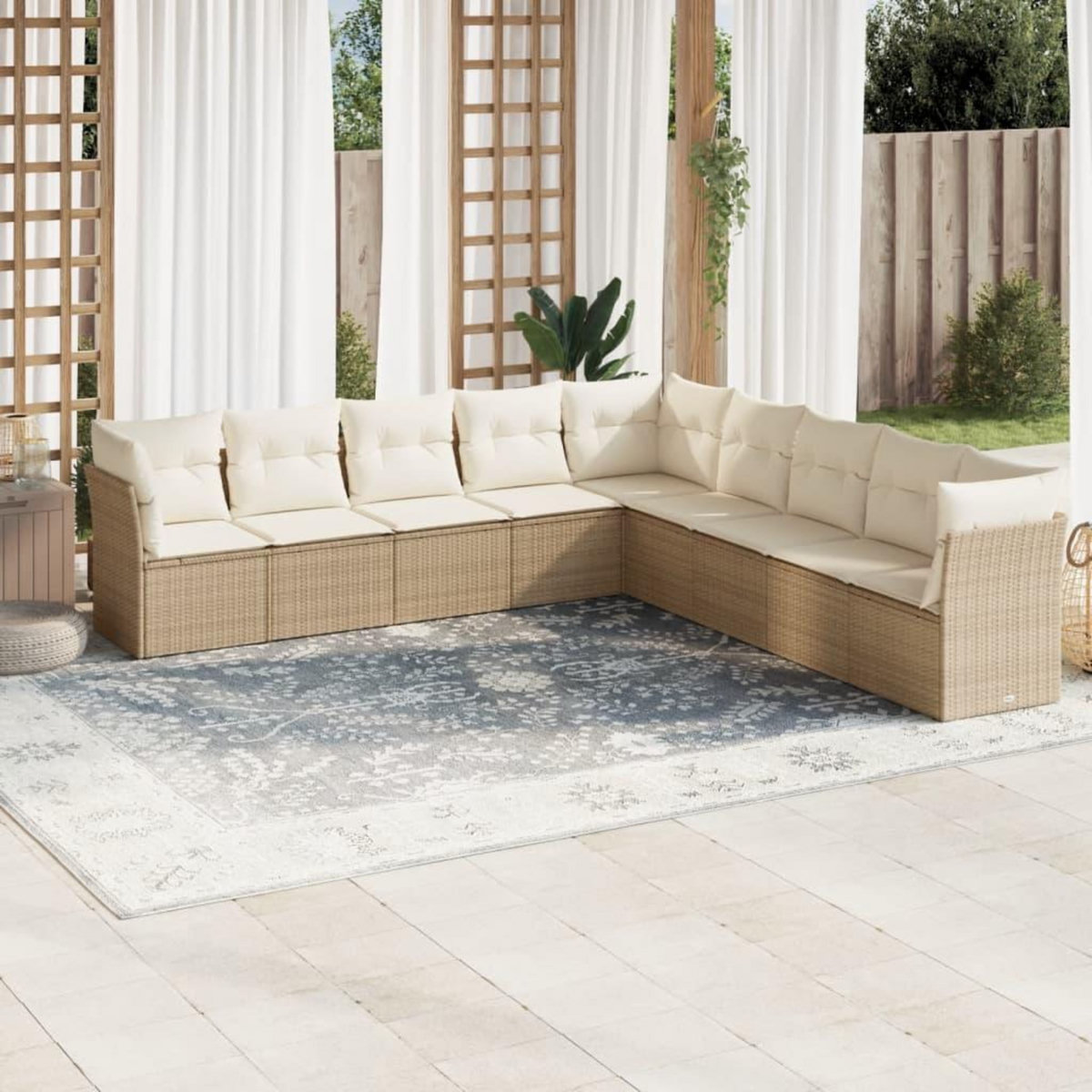 VIDAXL Salon de jardin avec coussins 9 pcs beige resine tressee