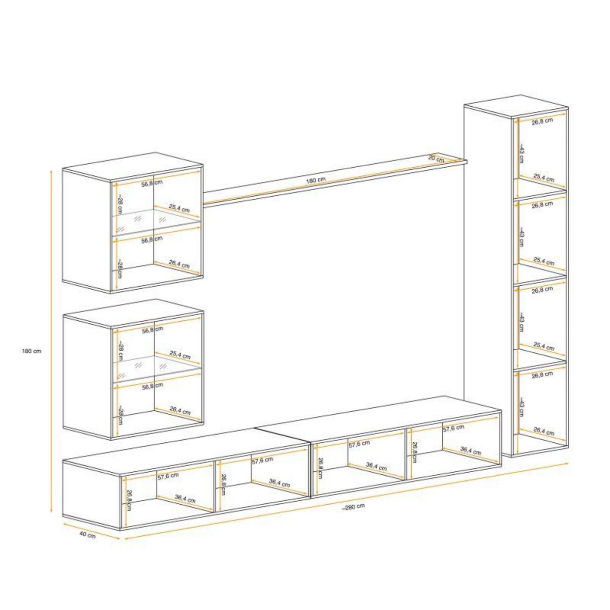 Paris Prix Meuble TV Mural Design  Switch XVIII  280cm Blanc
