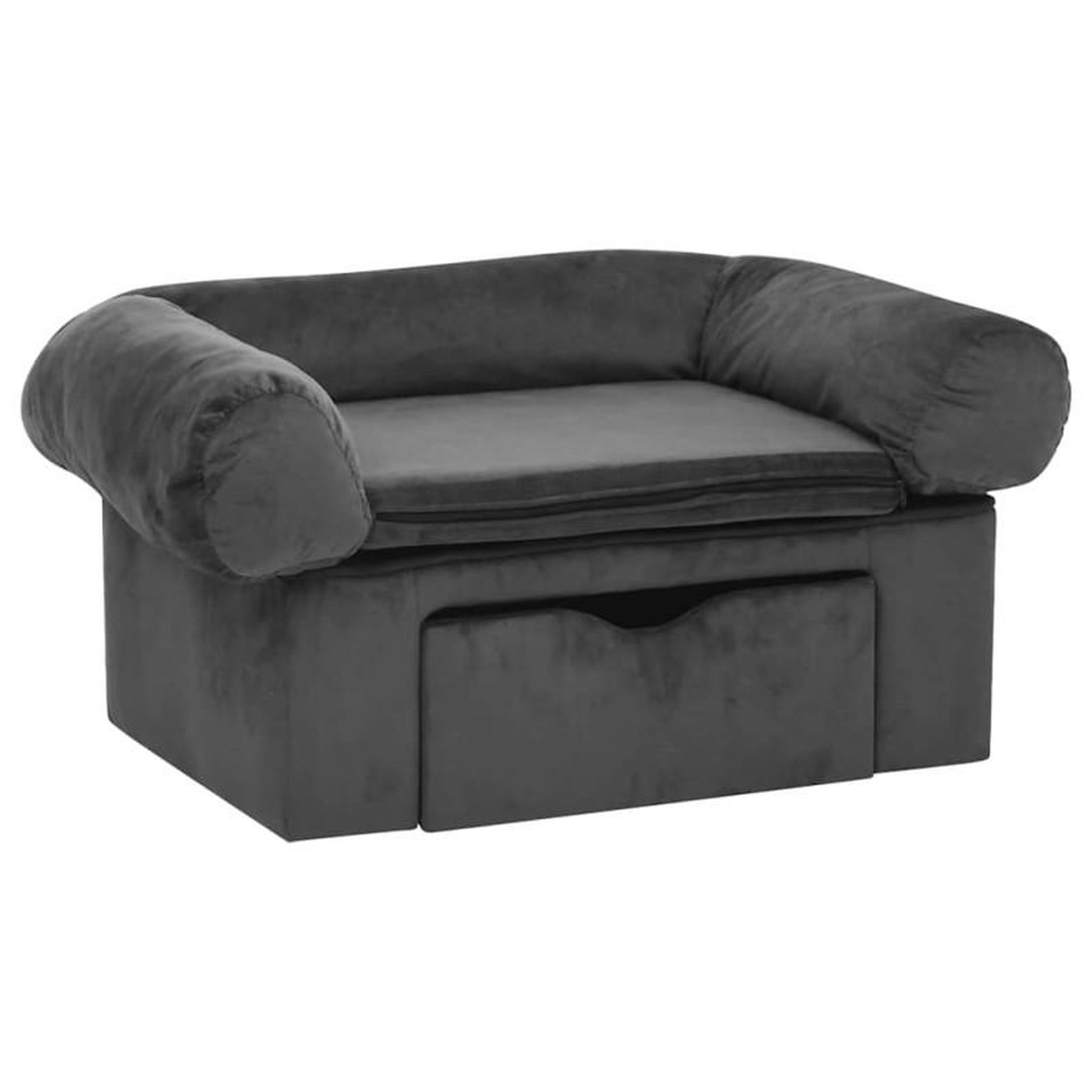 Voir la diapositive 2 : VIDAXL Canapé pour chien avec tiroir Gris foncé 75x50x38 cm Peluche