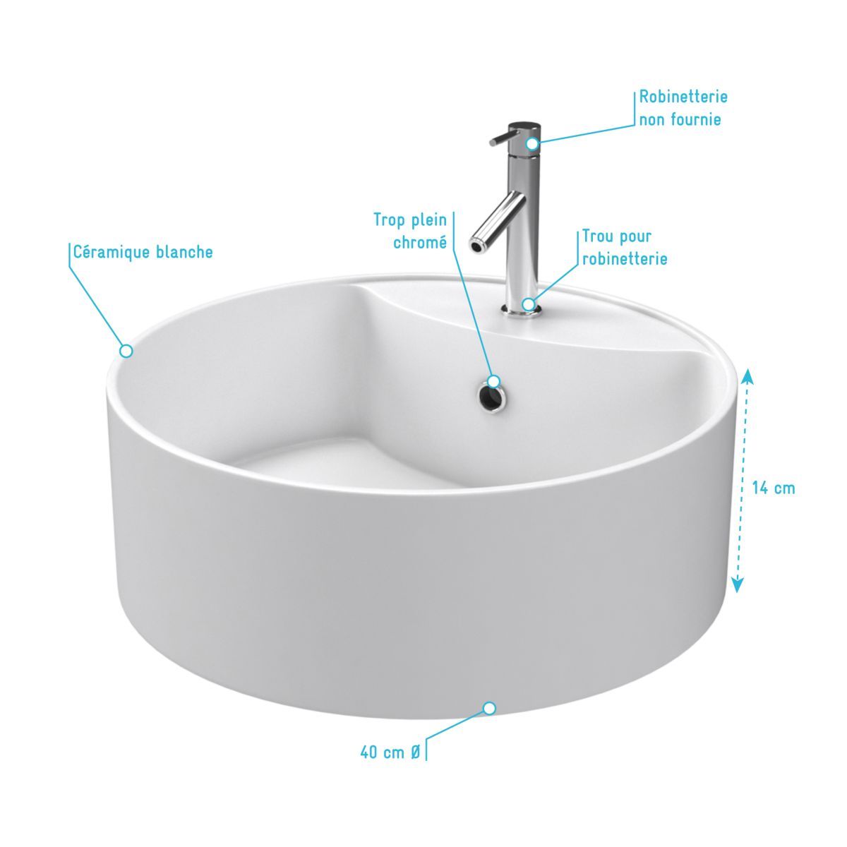 Aurlane Vasque en céramique ronde Dark fjord