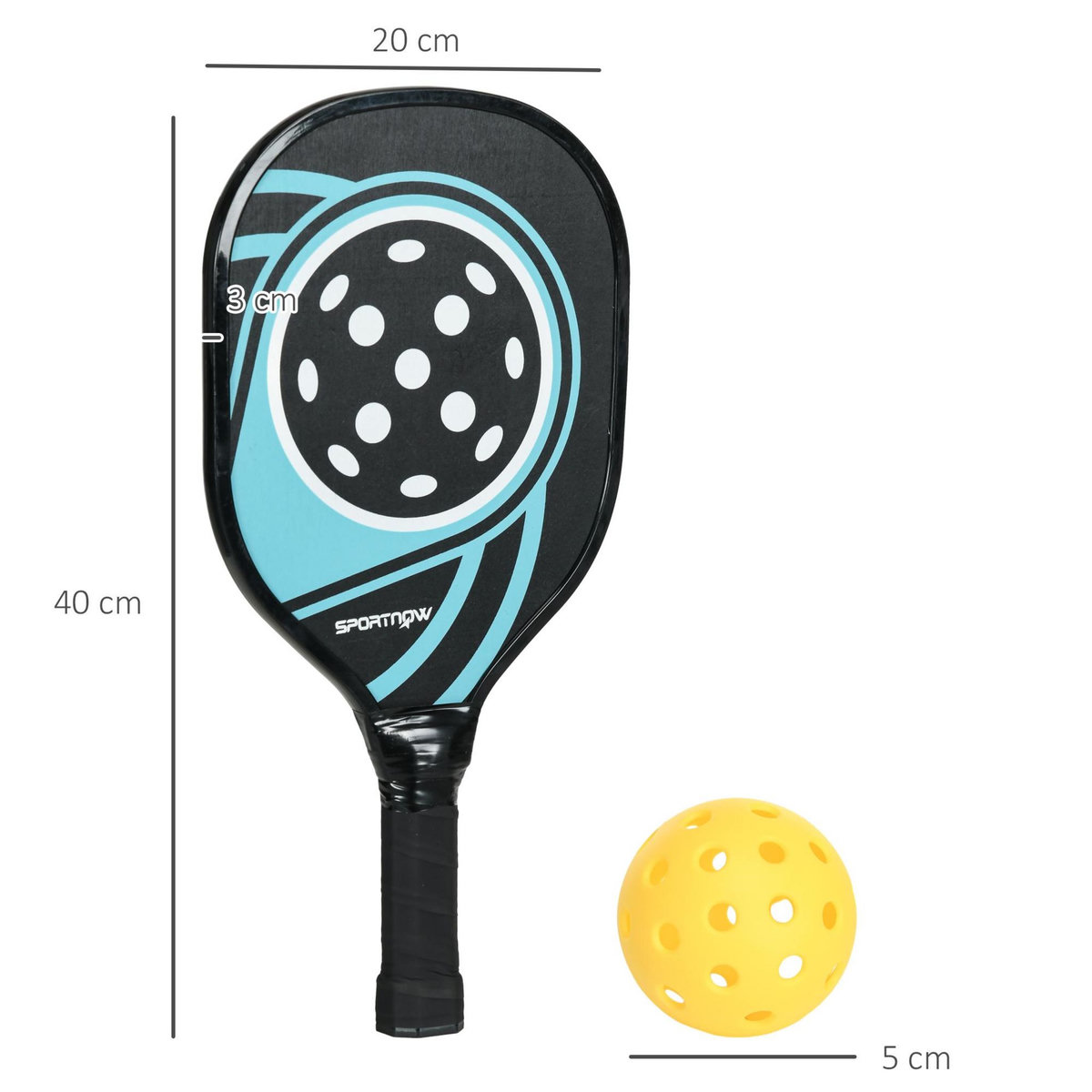 HOMCOM Lot de 4 raquettes de pickleball 4 balles jaune et sac de transport bleu noir