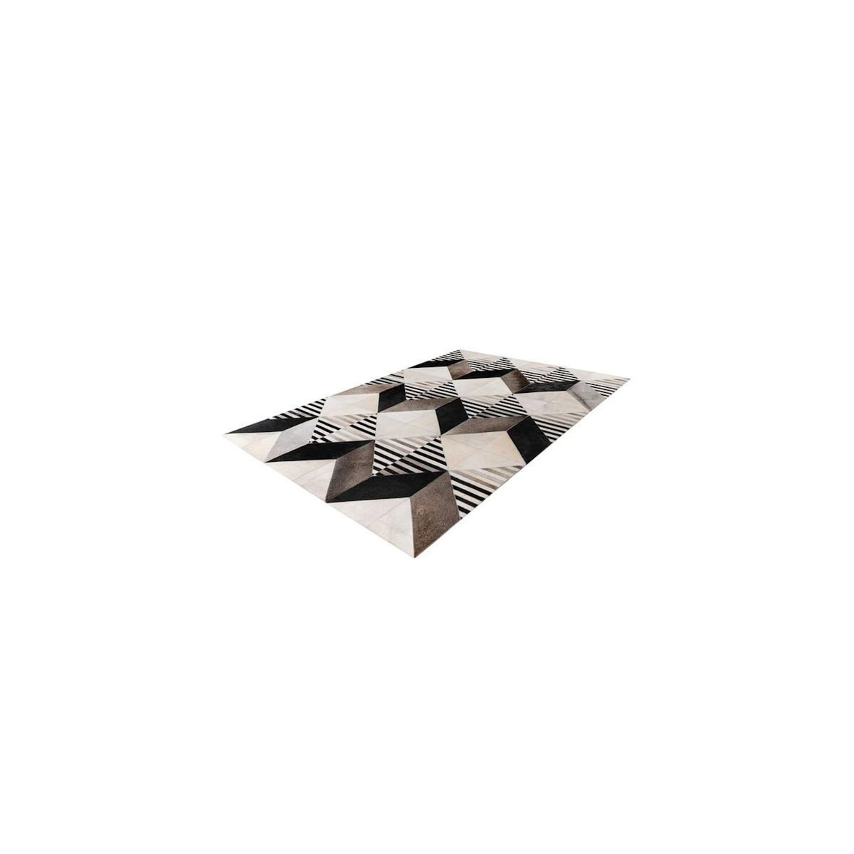 Paris Prix Tapis Fait Main en Cuir  Lavin IV  Noir & Multicolore