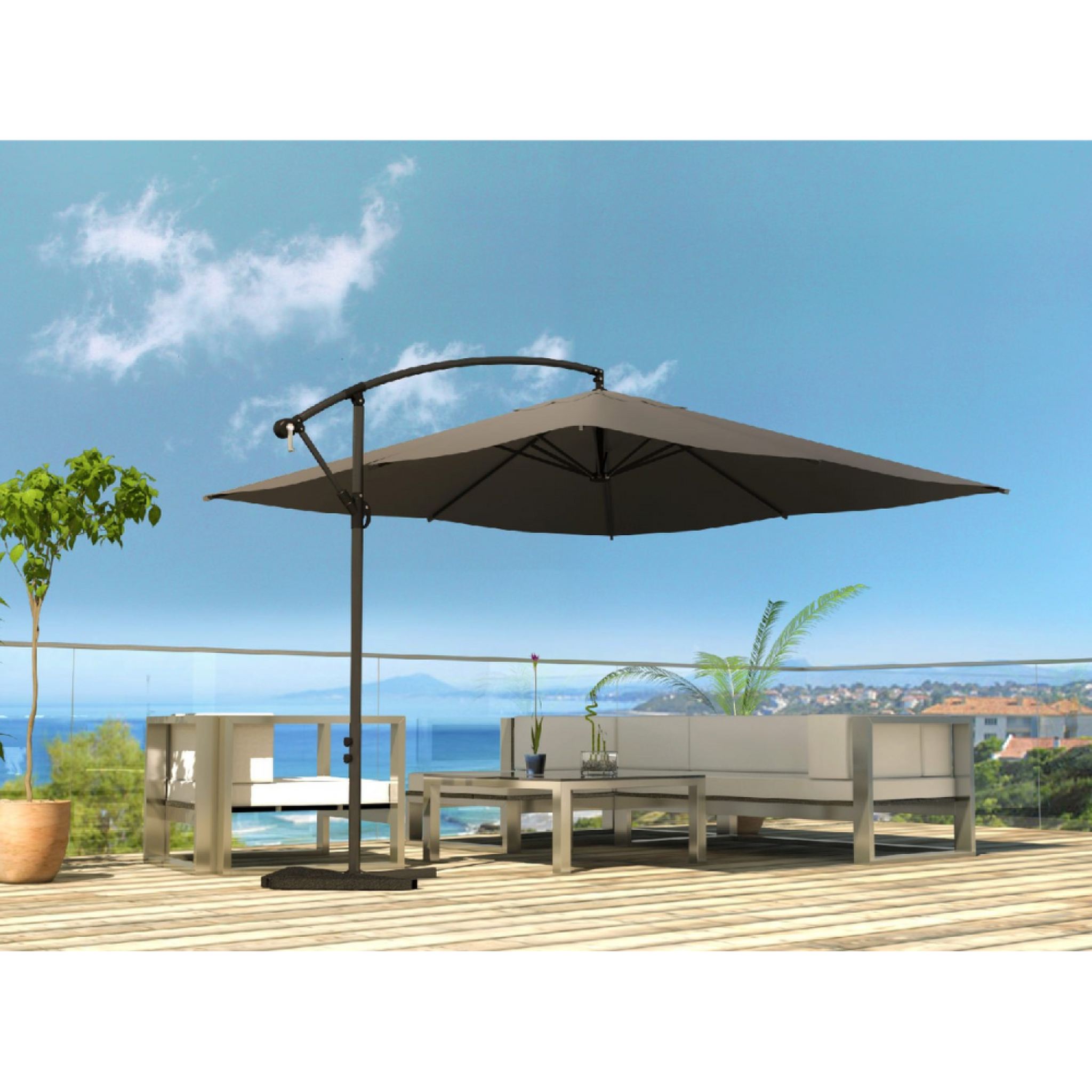Voir la diapositive 2 : CONCEPT USINE Parasol gris déporté carré 3 x 3 m solenzara