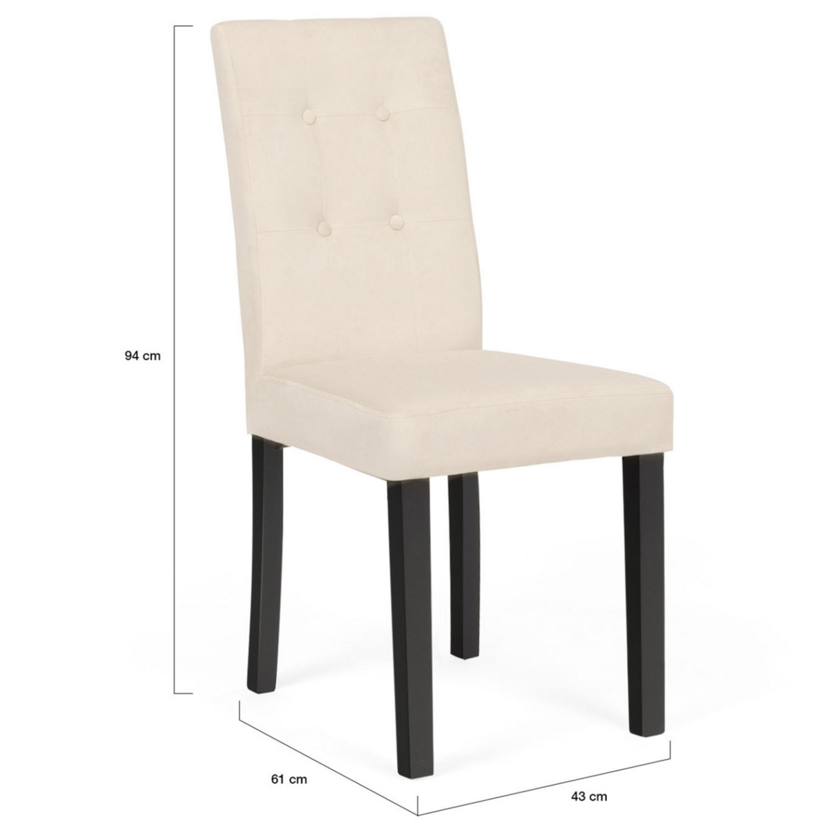 ID MARKET Lot de 4 chaises POLGA capitonnées en velours beige pieds noirs