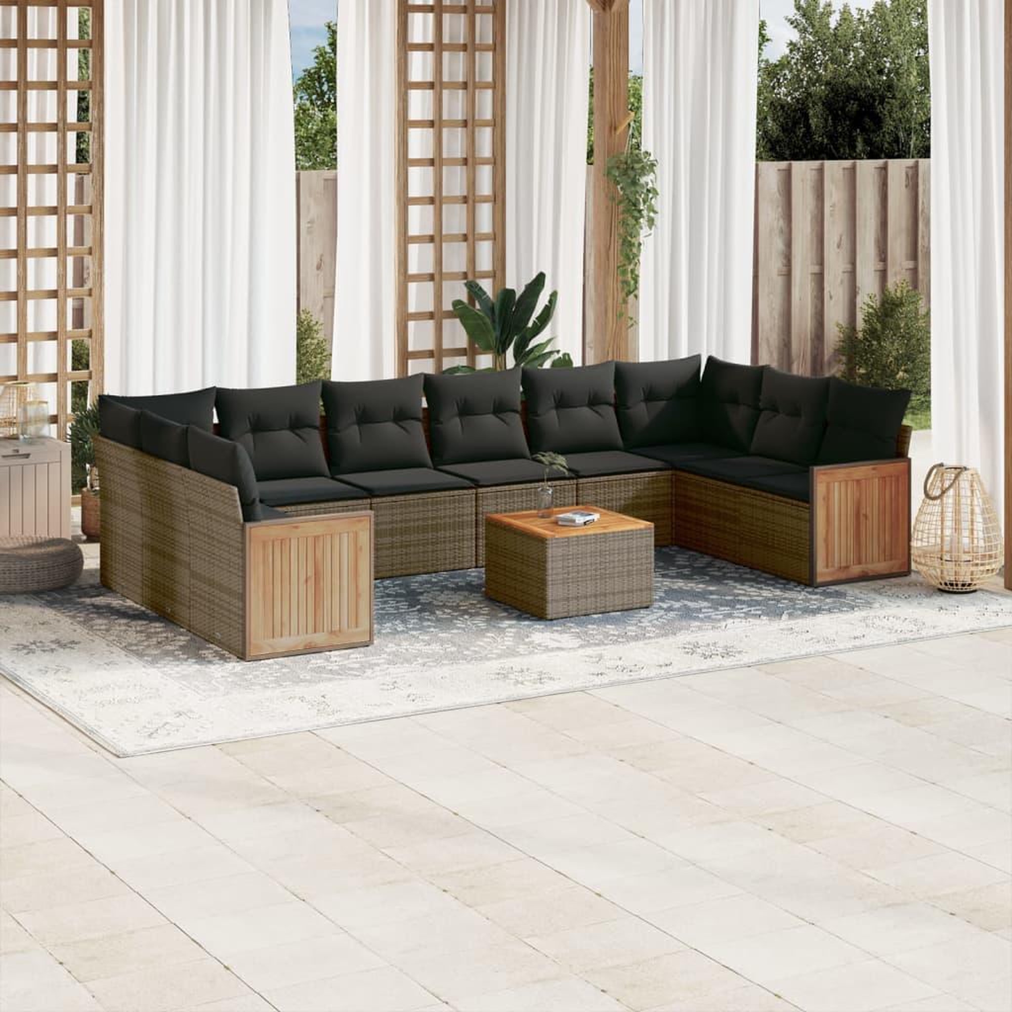 VIDAXL Salon de jardin 11 pcs avec coussins gris resine tressee