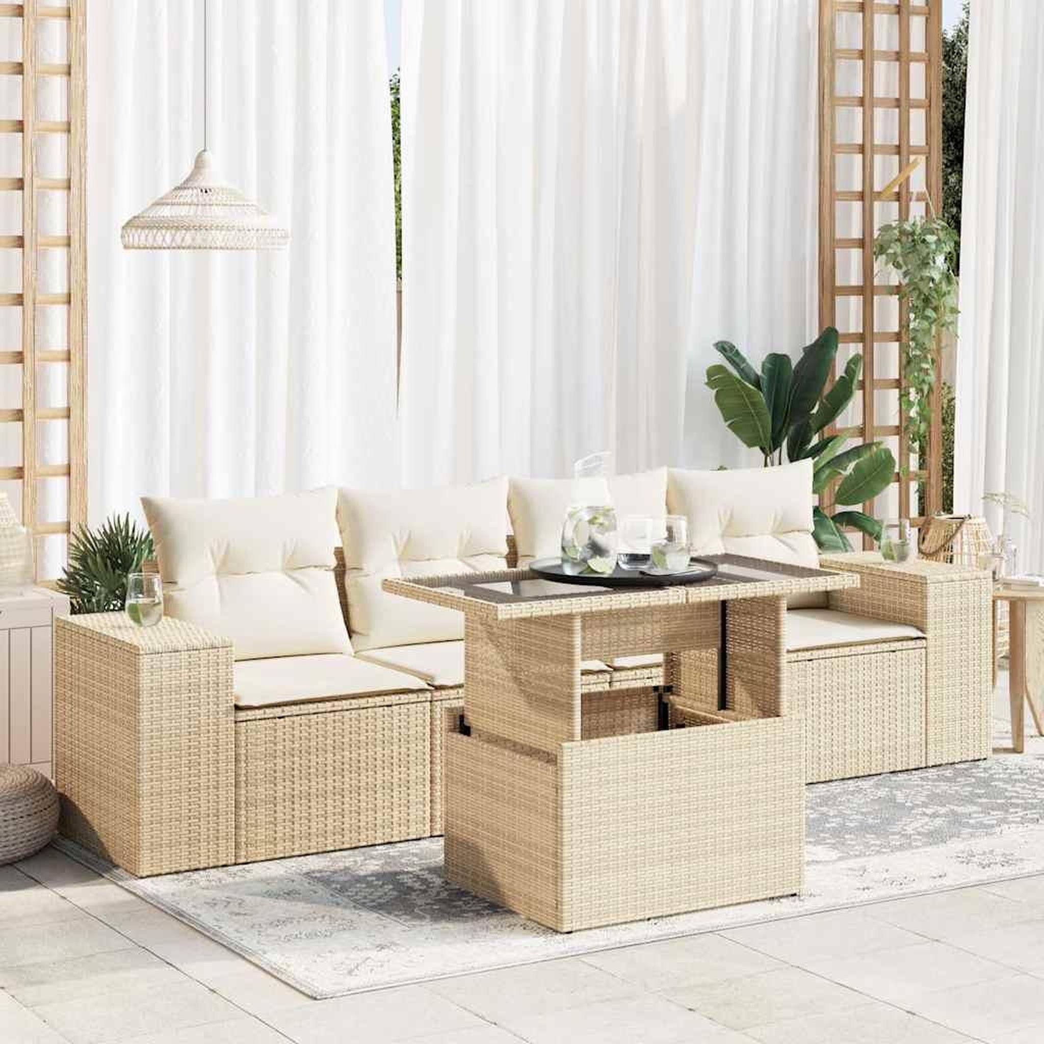VIDAXL Salon de jardin avec coussins 5 pcs beige resine tressee