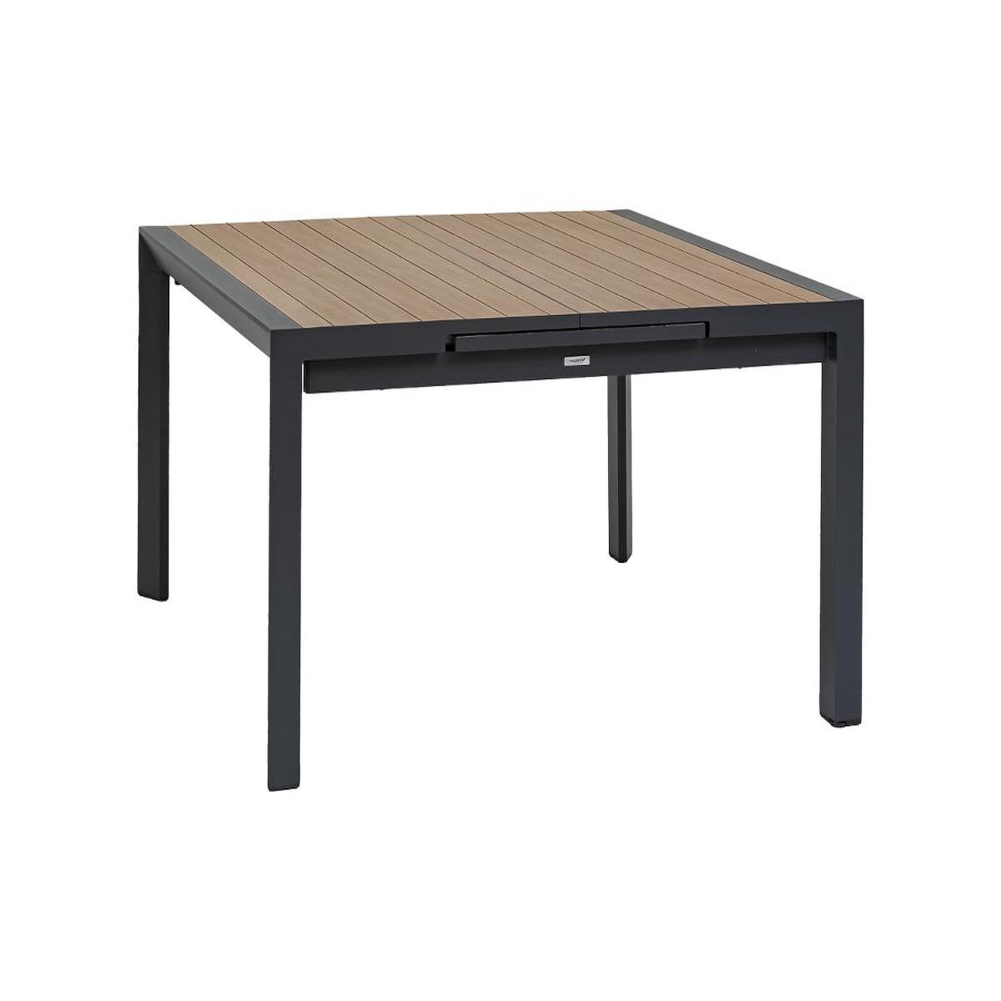 Voir la diapositive 2 : HESPERIDE Table de jardin carrée extensible alu Evasion 8/10 places effet bois honey et graphite - Hespéride