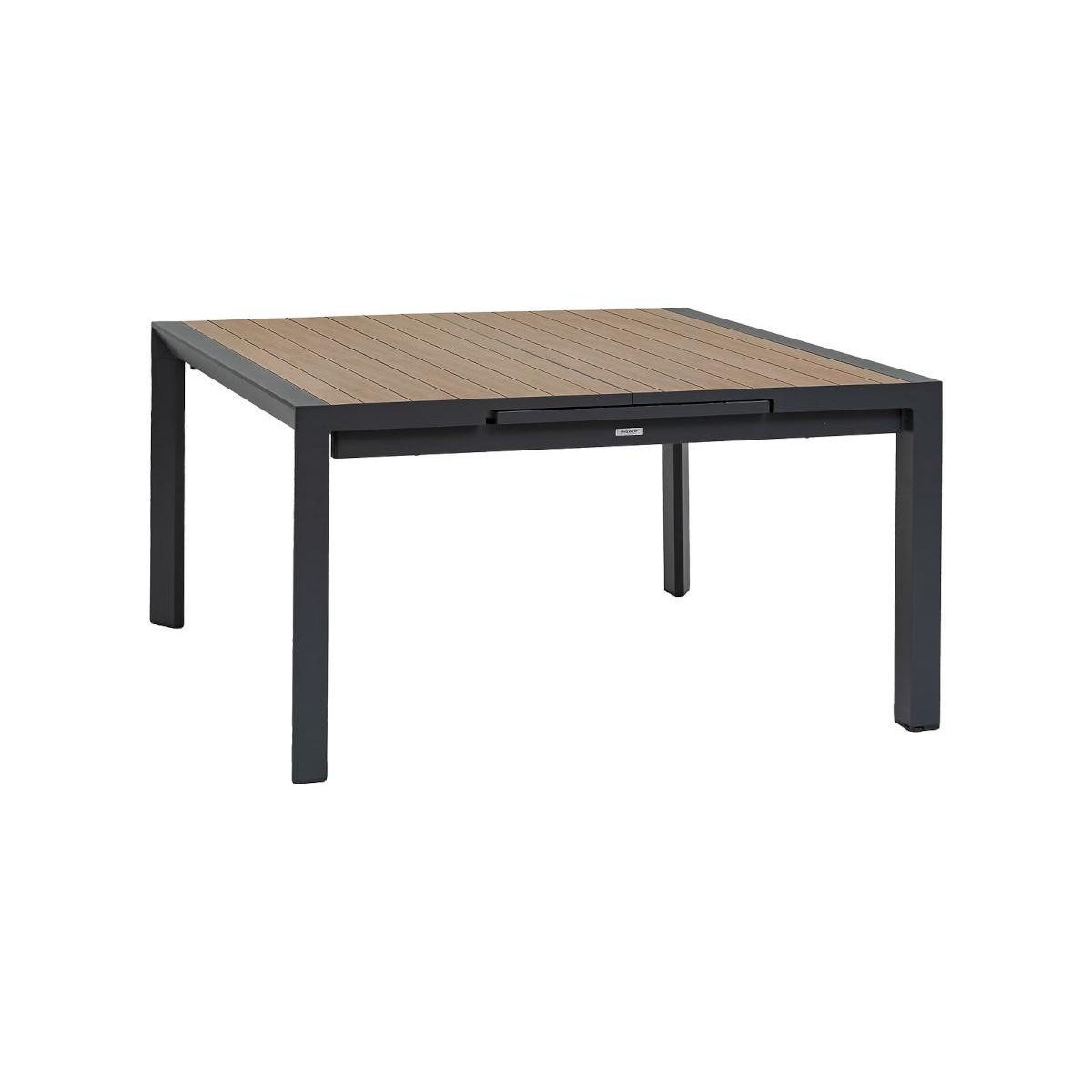 HESPERIDE Table de jardin carrée extensible alu Evasion 8/10 places effet bois honey et graphite - Hespéride