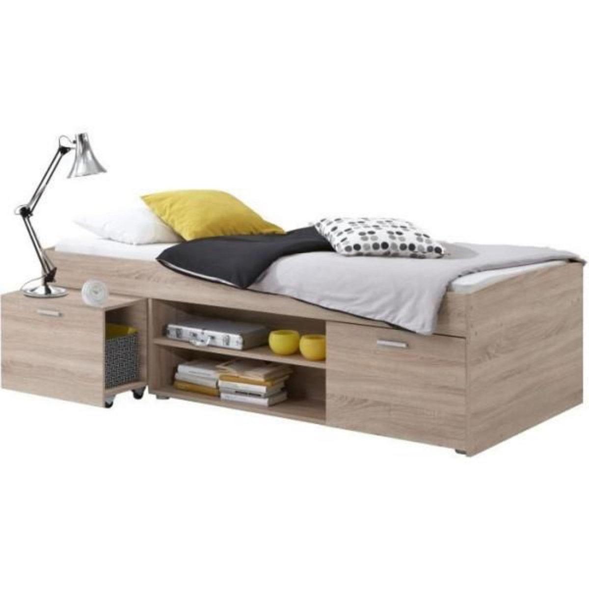 MARKET24 Lit combiné enfant CARLO - Mélamine chene - 90 x 200 cm