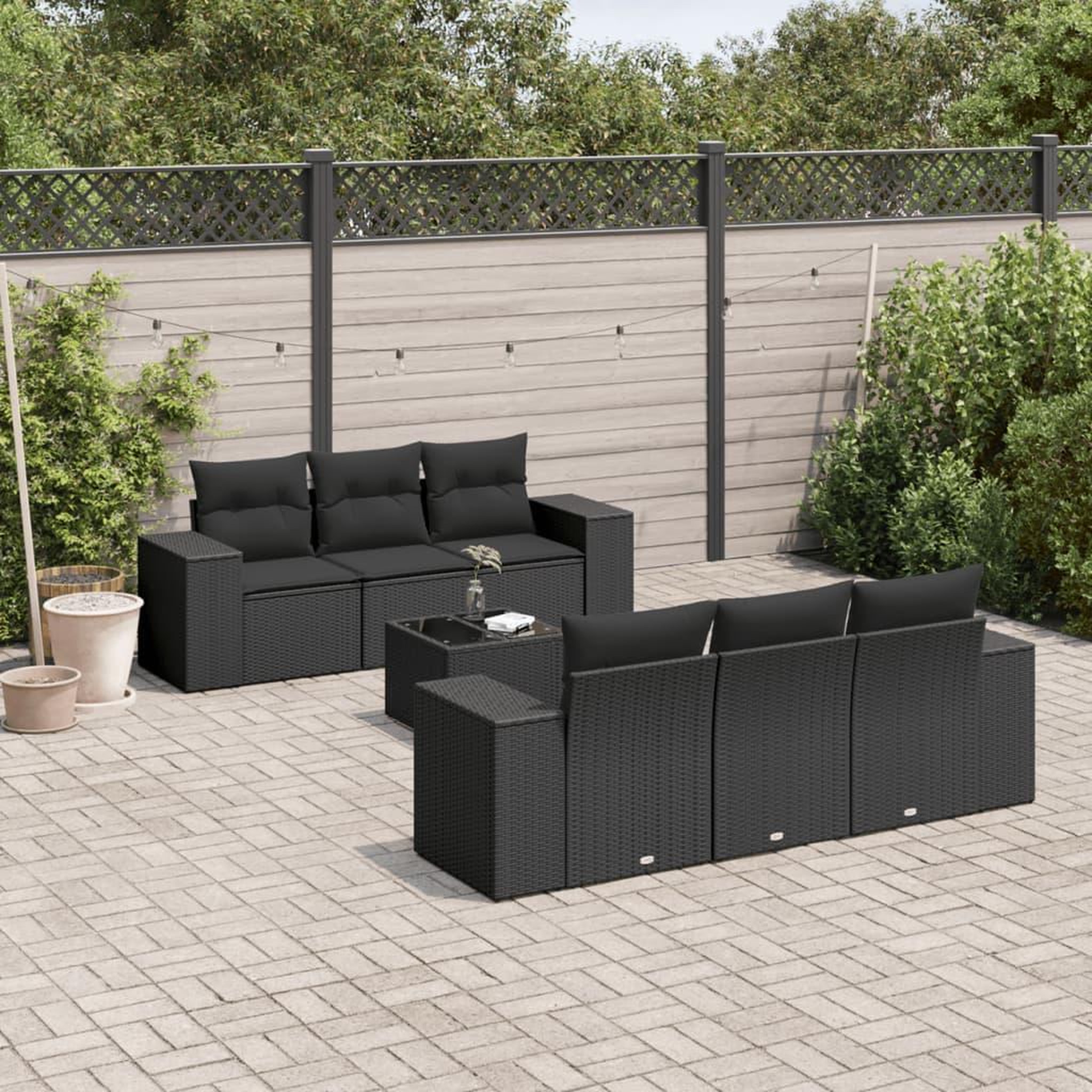 VIDAXL Salon de jardin 7 pcs avec coussins noir resine tressee