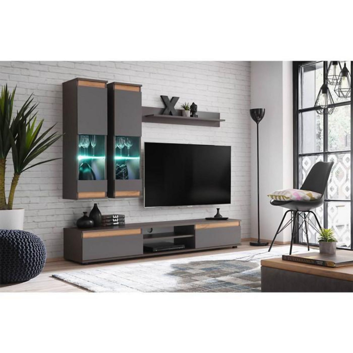 Paris Prix Ensemble Meuble TV  Modo  175cm Anthracite & Naturel