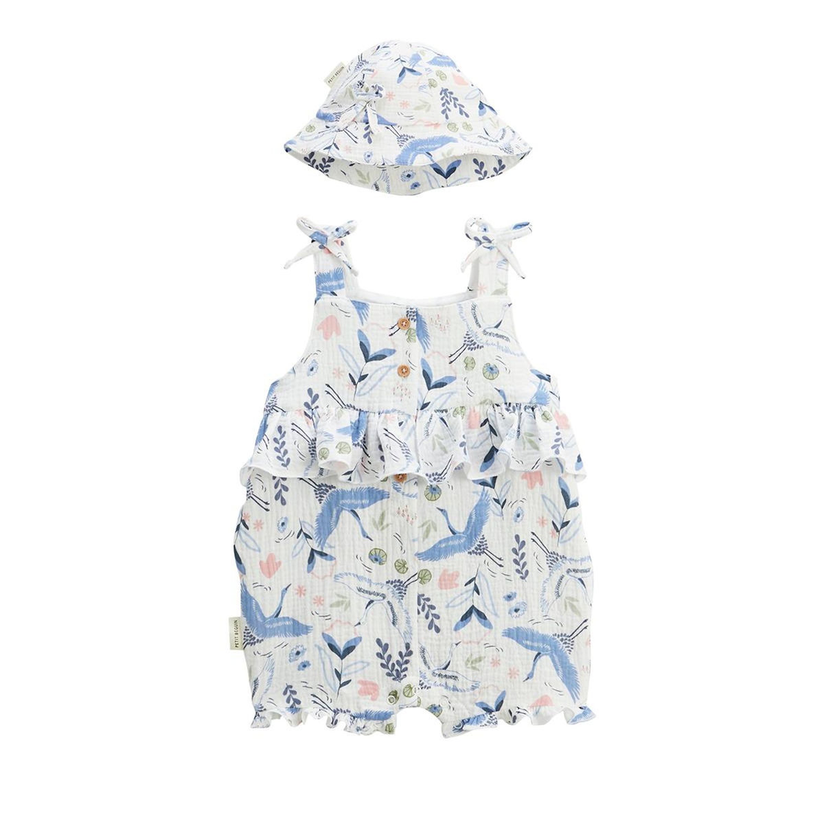 Petit Béguin Barboteuse bébé + chapeau en gaze de coton Tiana