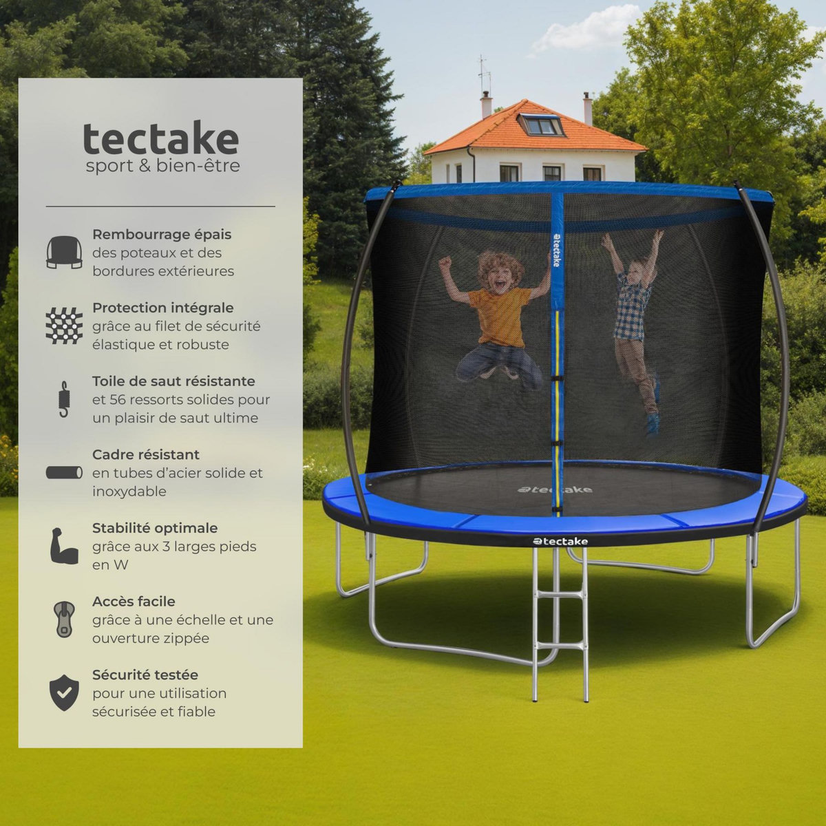 tectake Trampoline Ø 305 cm certifié GS noir/bleu