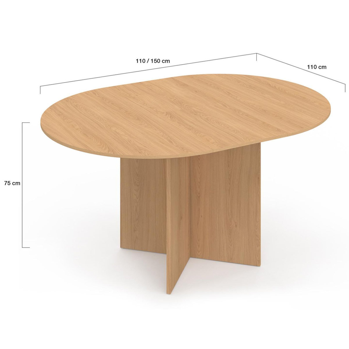 ID MARKET Table à manger extensible ovale MARTHE 4-8 personnes bois façon hêtre 110-150 cm