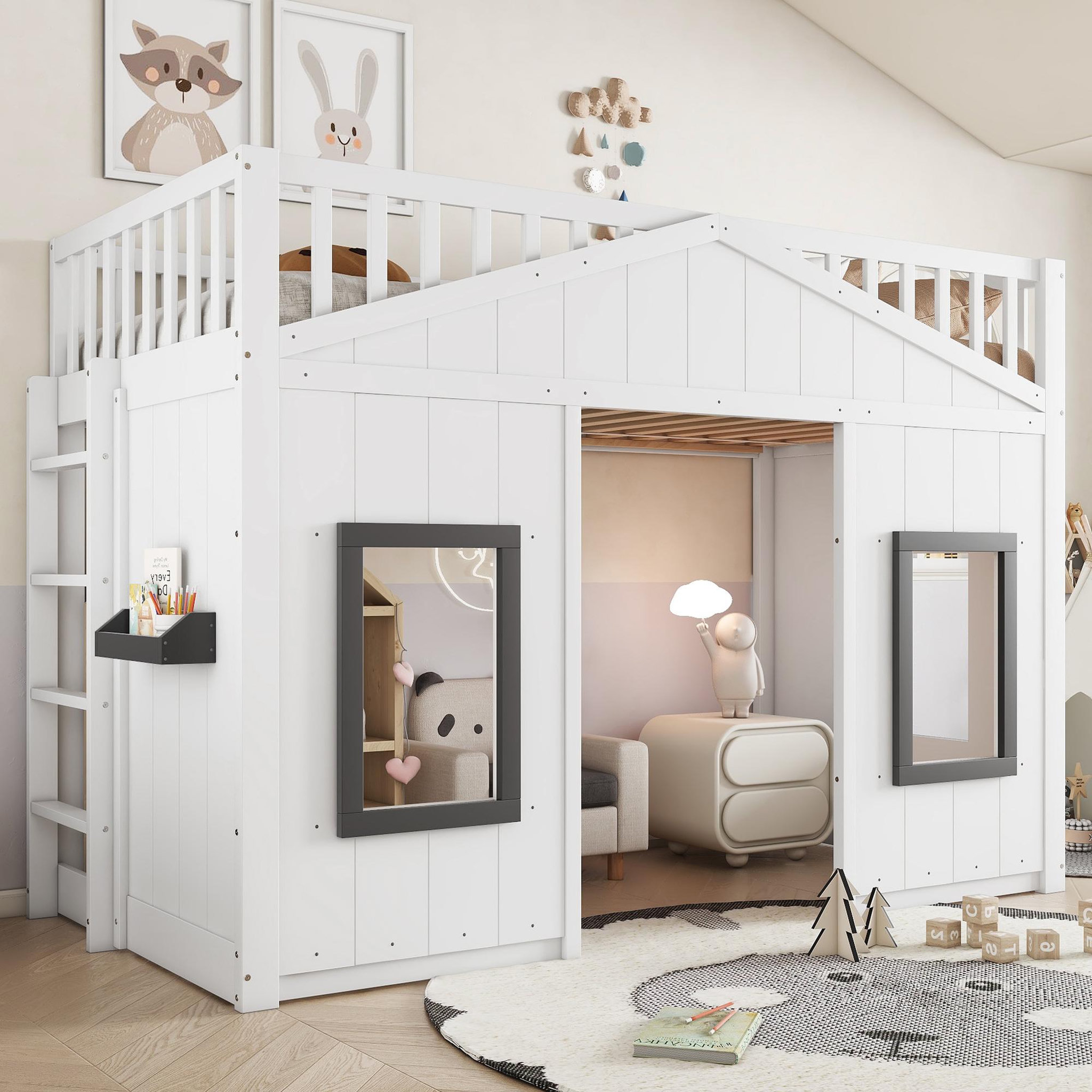 Voir la diapositive 4 : MERAX Lit combiné enfant 90x200cm bois et mdf coloris blanc