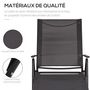 Voir la diapositive 4 : OUTSUNNY Bain de soleil pliable transat inclinable 5 positions chaise longue grand confort avec accoudoirs dim. 152L x 65l x 100H cm métal époxy textilène gris