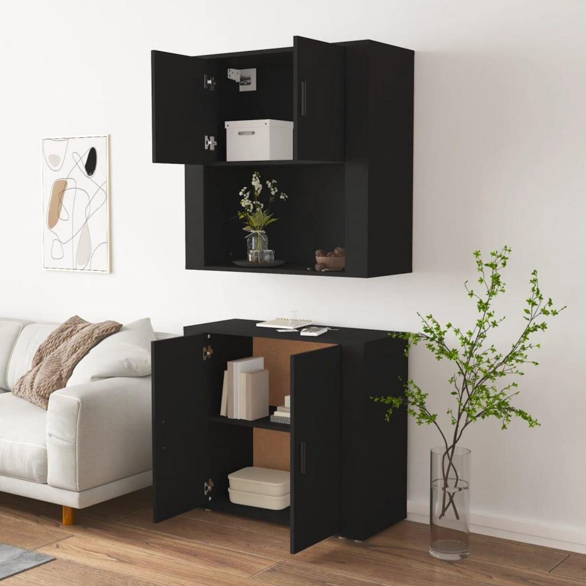 VIDAXL Buffet haut Noir Bois d'ingenierie