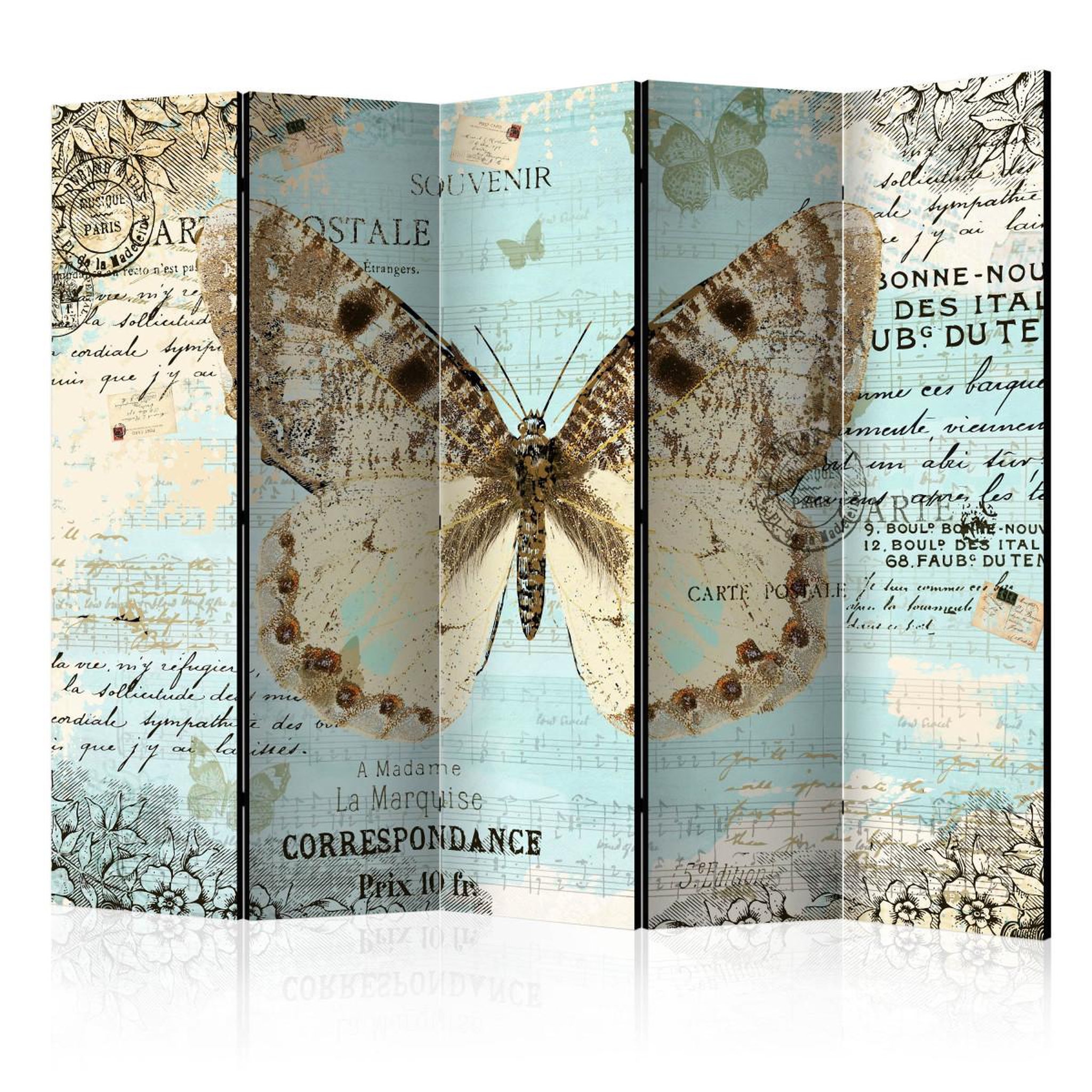 Paris Prix Paravent 5 volets  postcard with butterfly  172x225cm