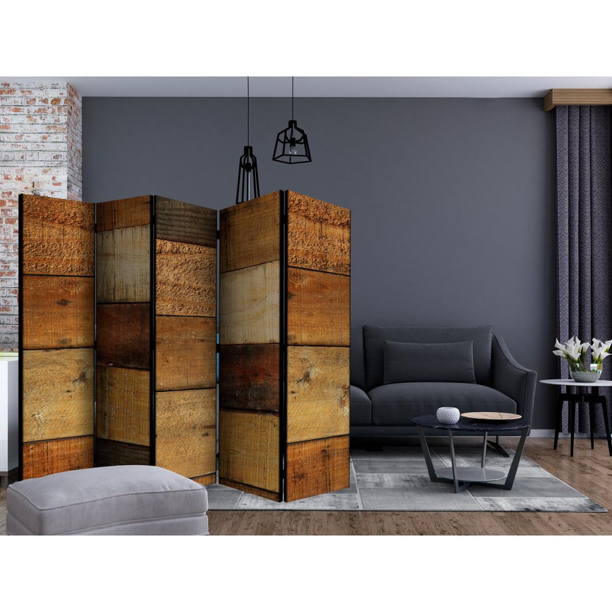 Voir la diapositive 2 : Paris Prix Paravent 5 volets  wooden textures  172x225cm