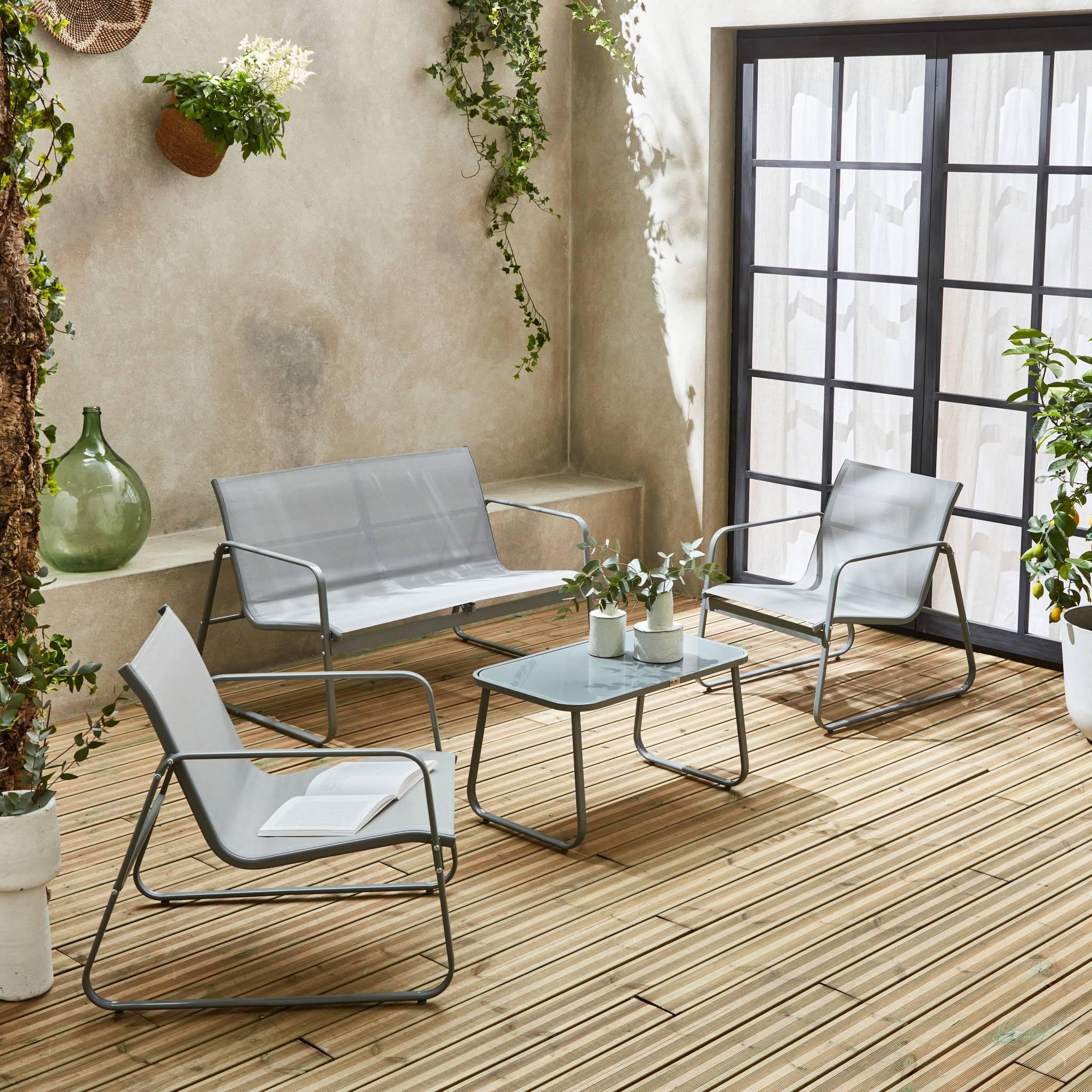 Voir la diapositive 2 : SWEEEK Salon de jardin en métal  et textilène pour 4 personnes, design