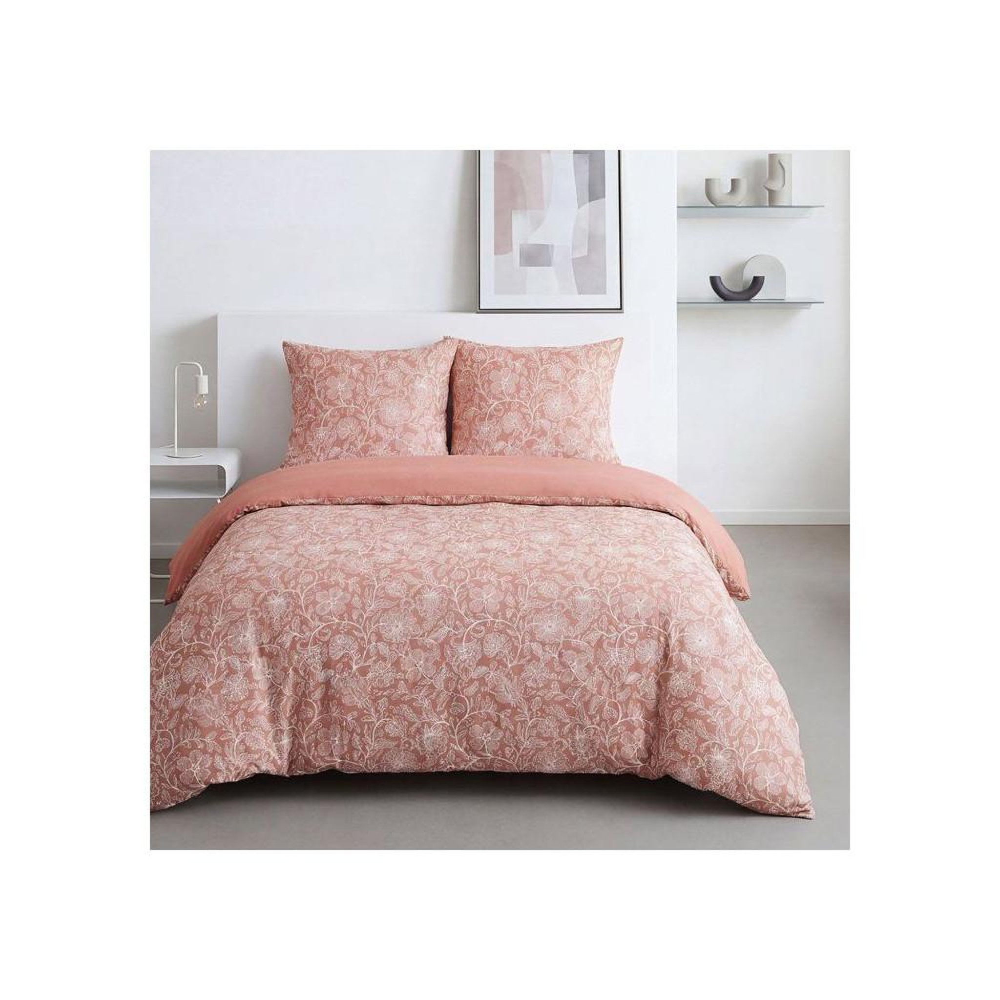 Today Parure housse de couette today sunshine coton imprimé floral vieux rose 240x220 cm avec 2 taies 63x63 cm