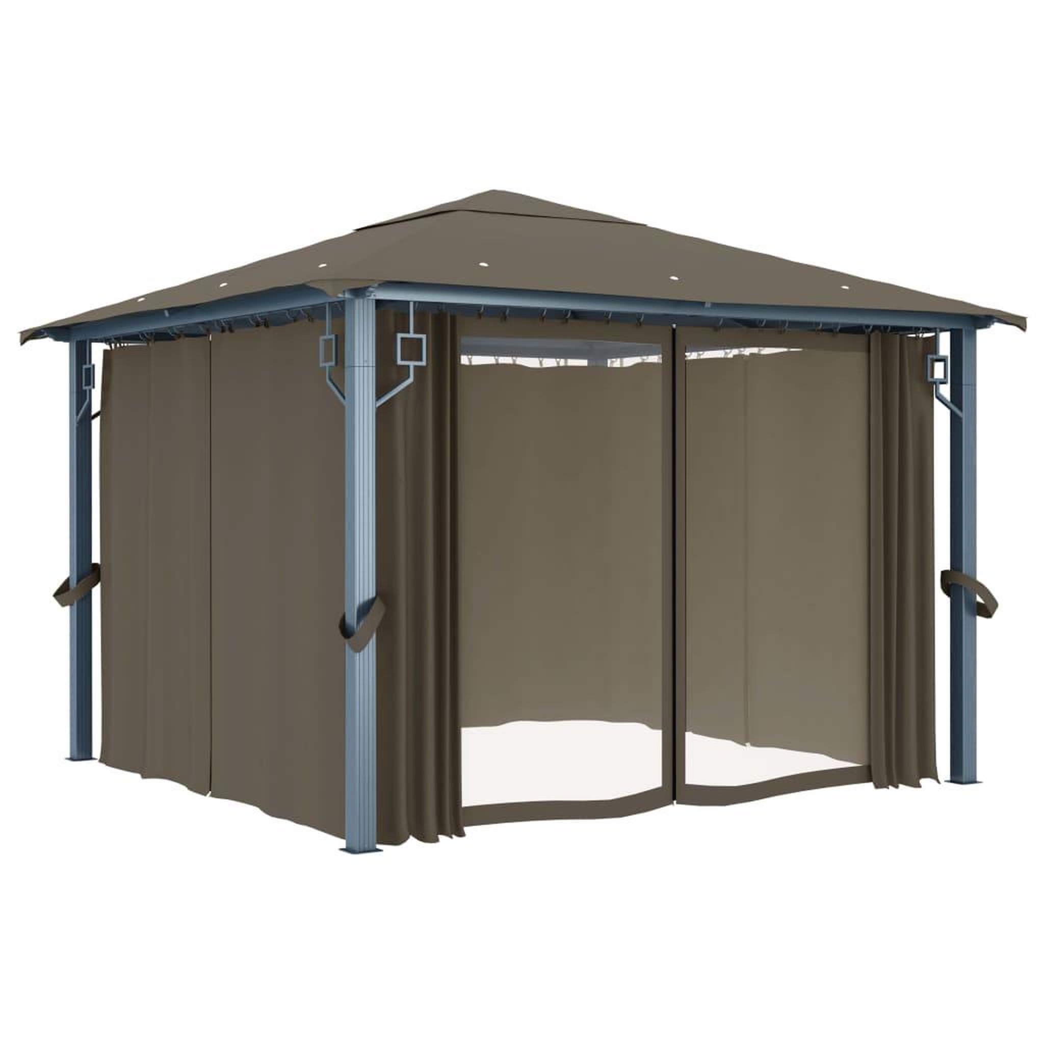 Voir la diapositive 4 : VIDAXL Tonnelle avec rideau et lumieres led 3x3 m taupe aluminium