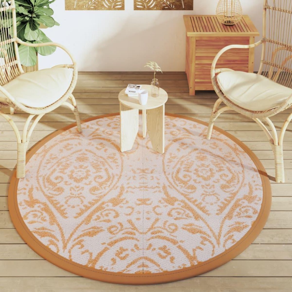 VIDAXL Tapis d'exterieur ARAKIL orange et blanc Ø160 cm PP