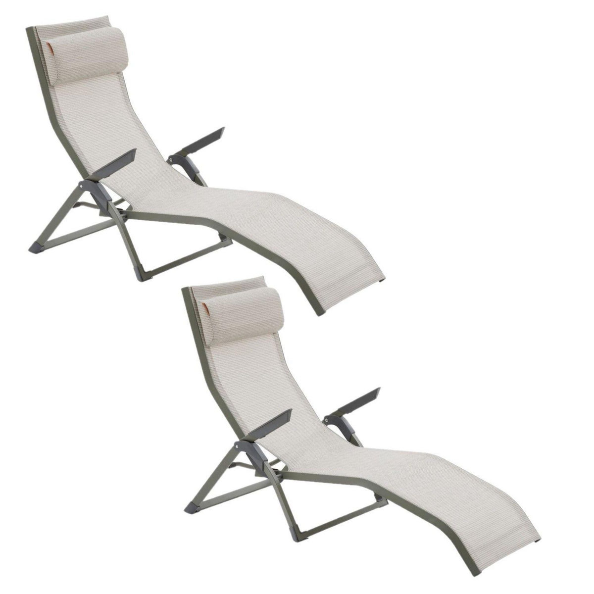 HESPERIDE Lot de 2 transats en aluminium et texaline DECIMA