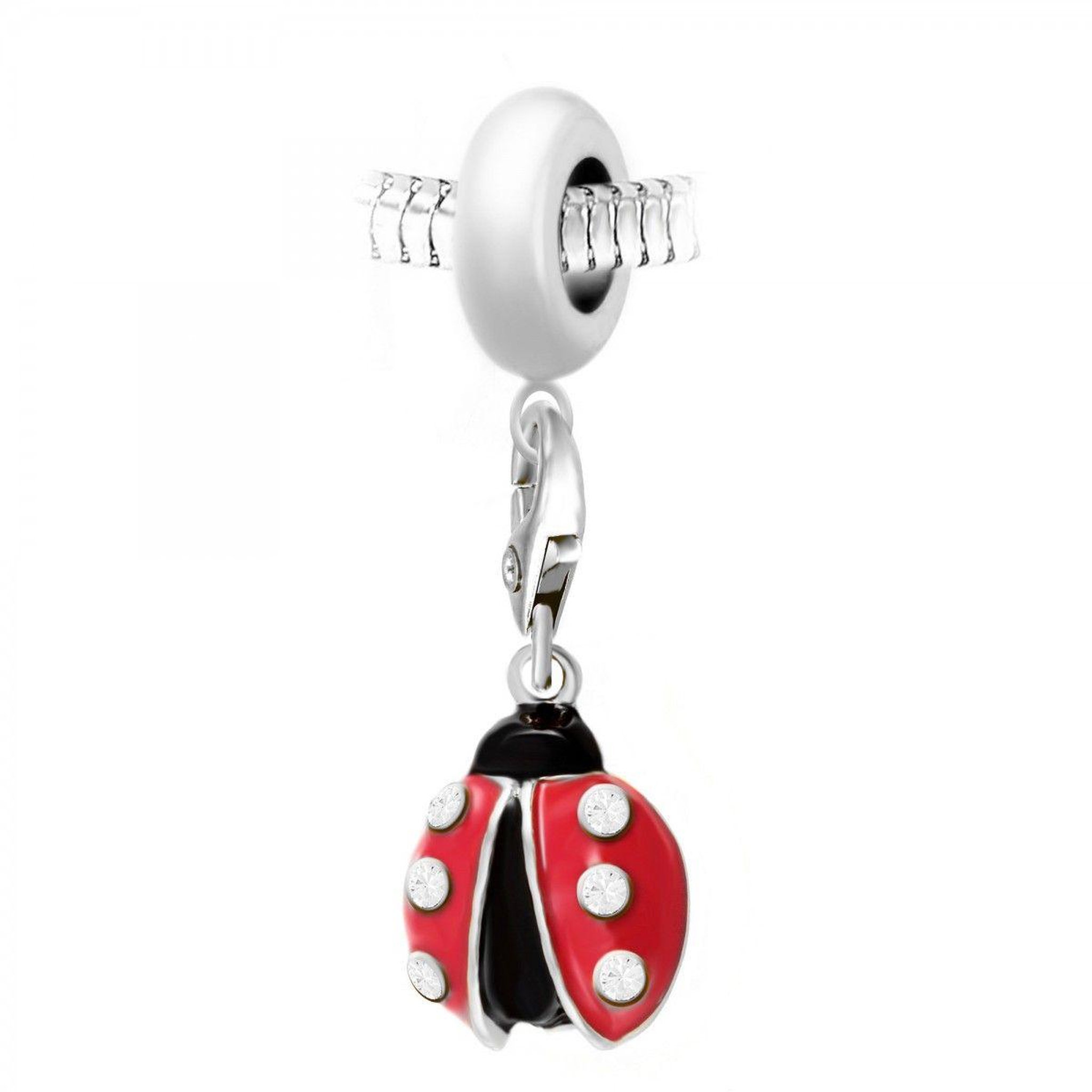 SC CRYSTAL Charm perle SC Crystal en acier avec pendentif coccinelle orné de Cristaux scintillants