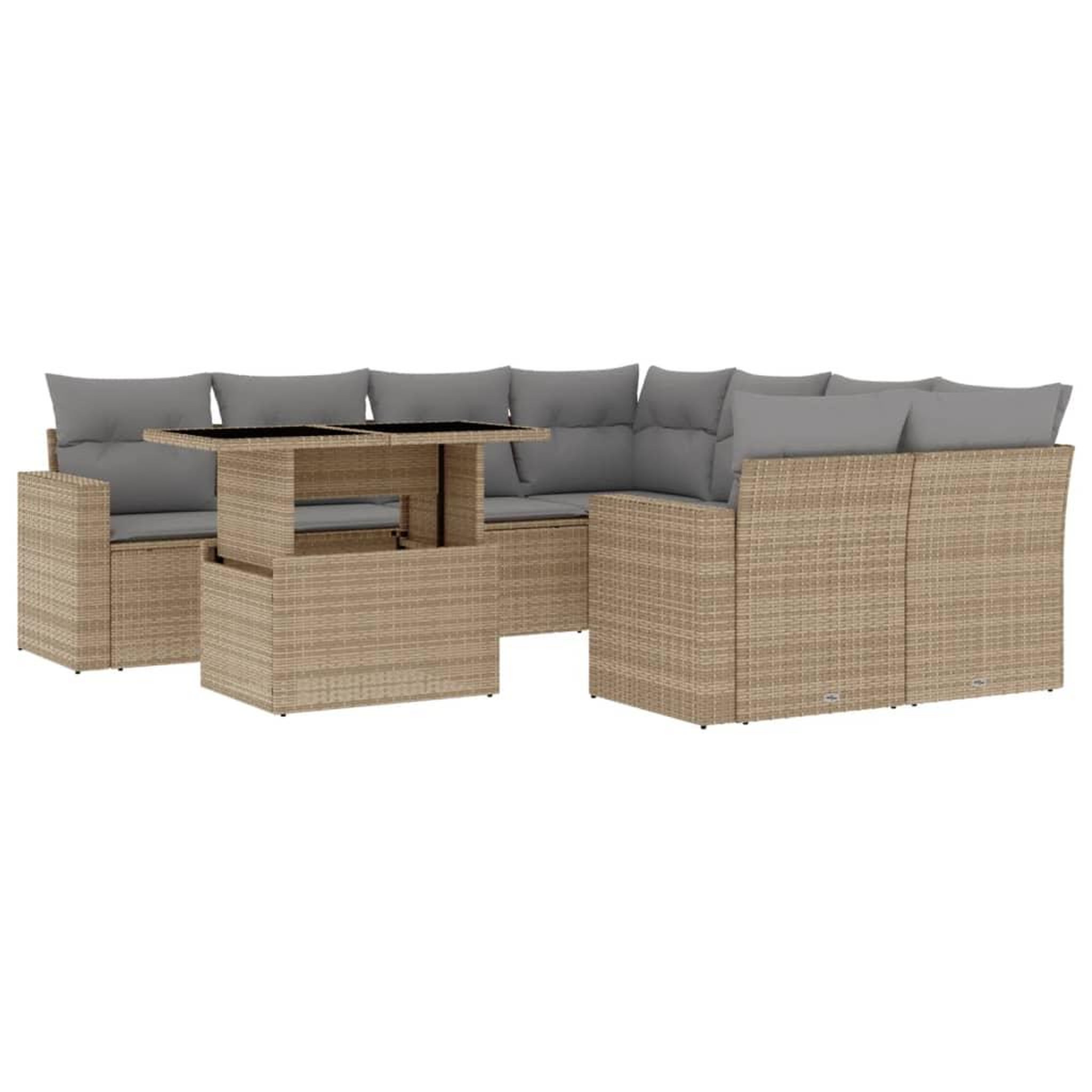 Voir la diapositive 2 : VIDAXL Salon de jardin avec coussins 9 pcs beige resine tressee
