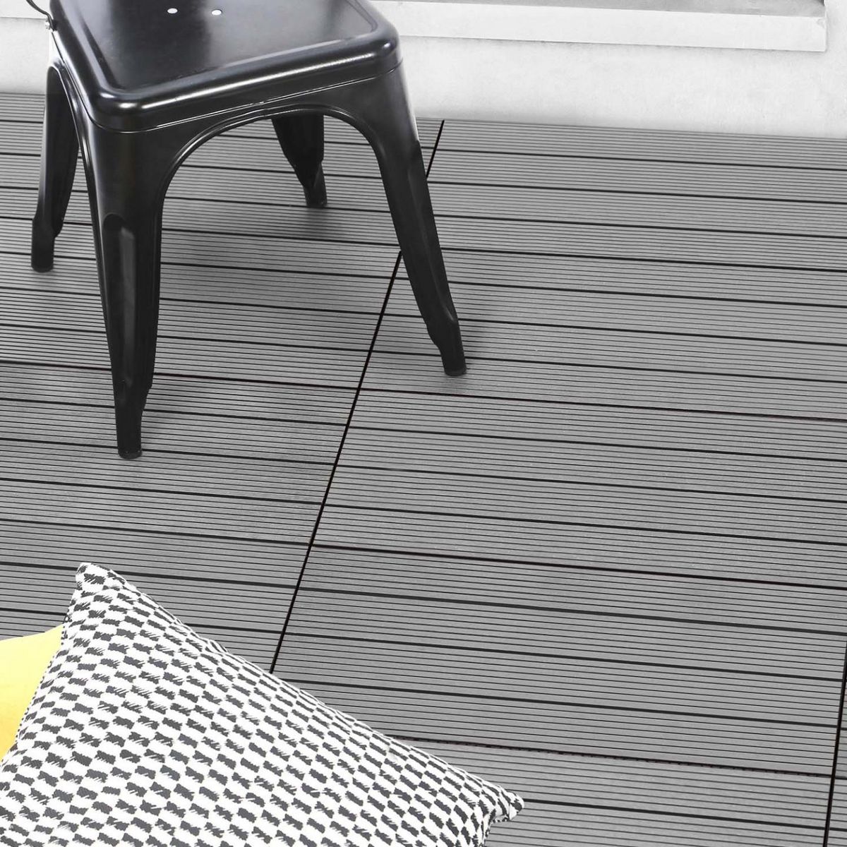 ID MARKET Lot de 5 dalles de terrasse rectangulaire WODHY clipsables bois composite gris 60 x 30 cm