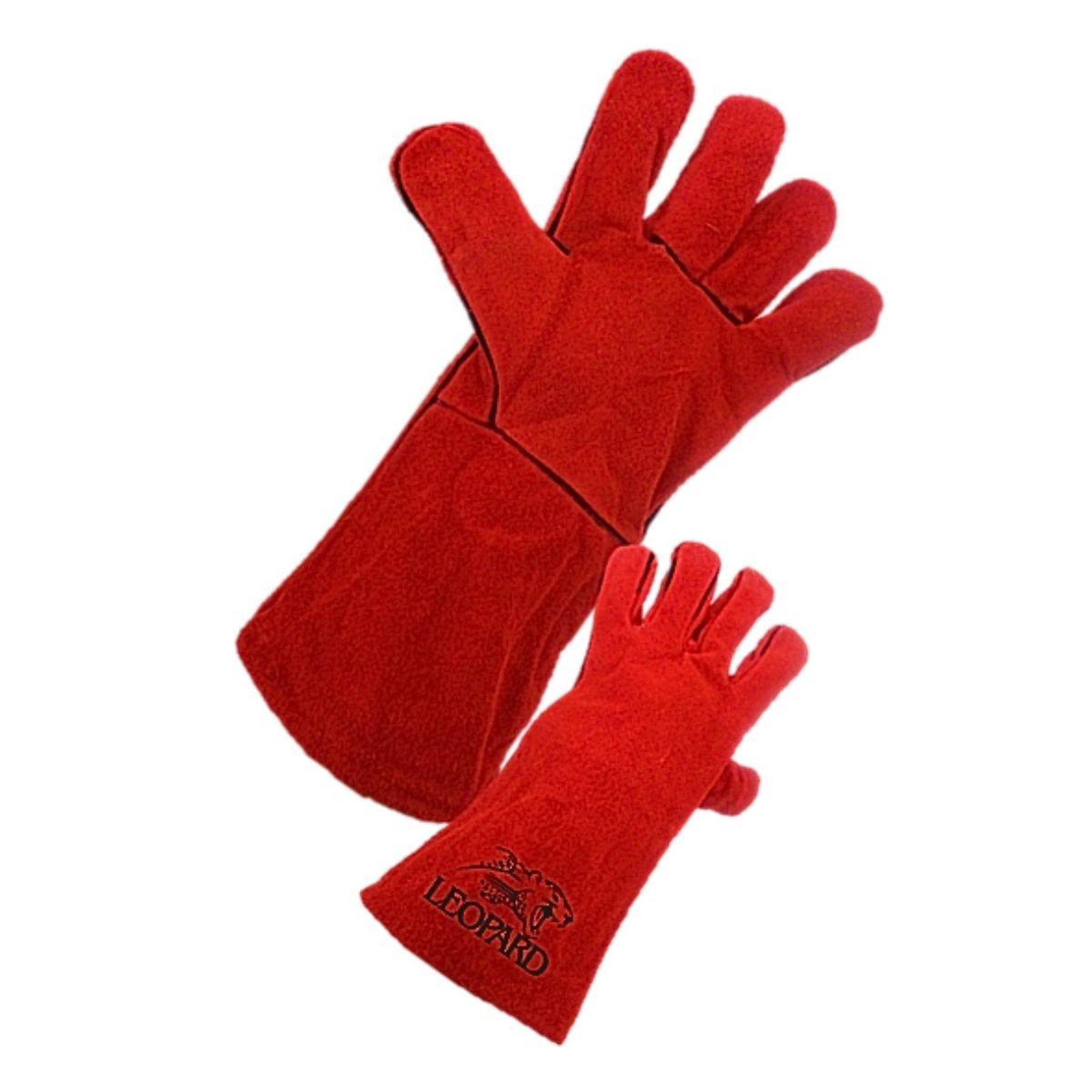 Voir la diapositive 4 : Proweltek Gants anti chaleur taille10 rouge - gants en cuir croute de bovin manchette 15cm protection thermique pour soudure, métallurgie