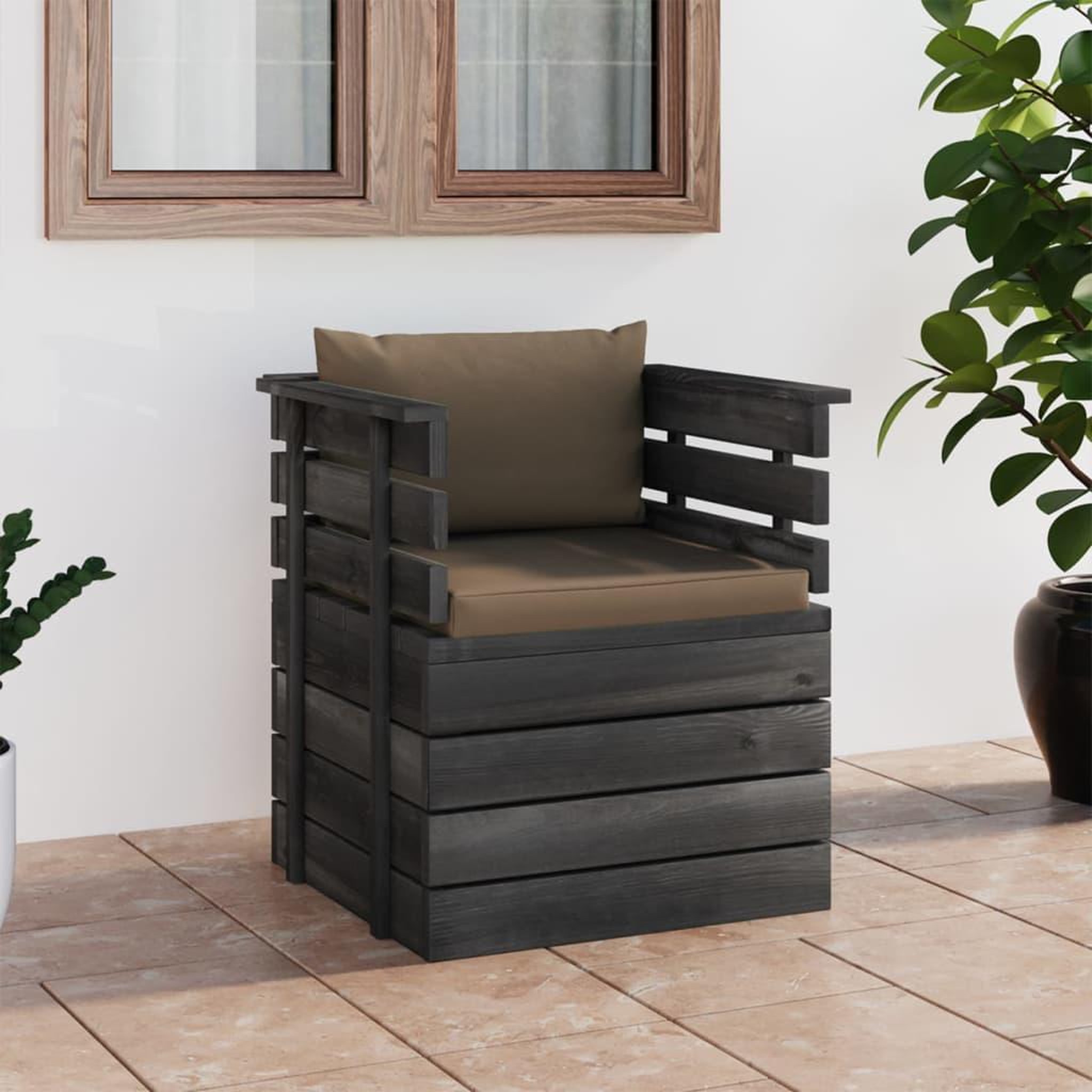 Voir la diapositive 1 : VIDAXL Fauteuil de jardin avec coussins Bois de pin