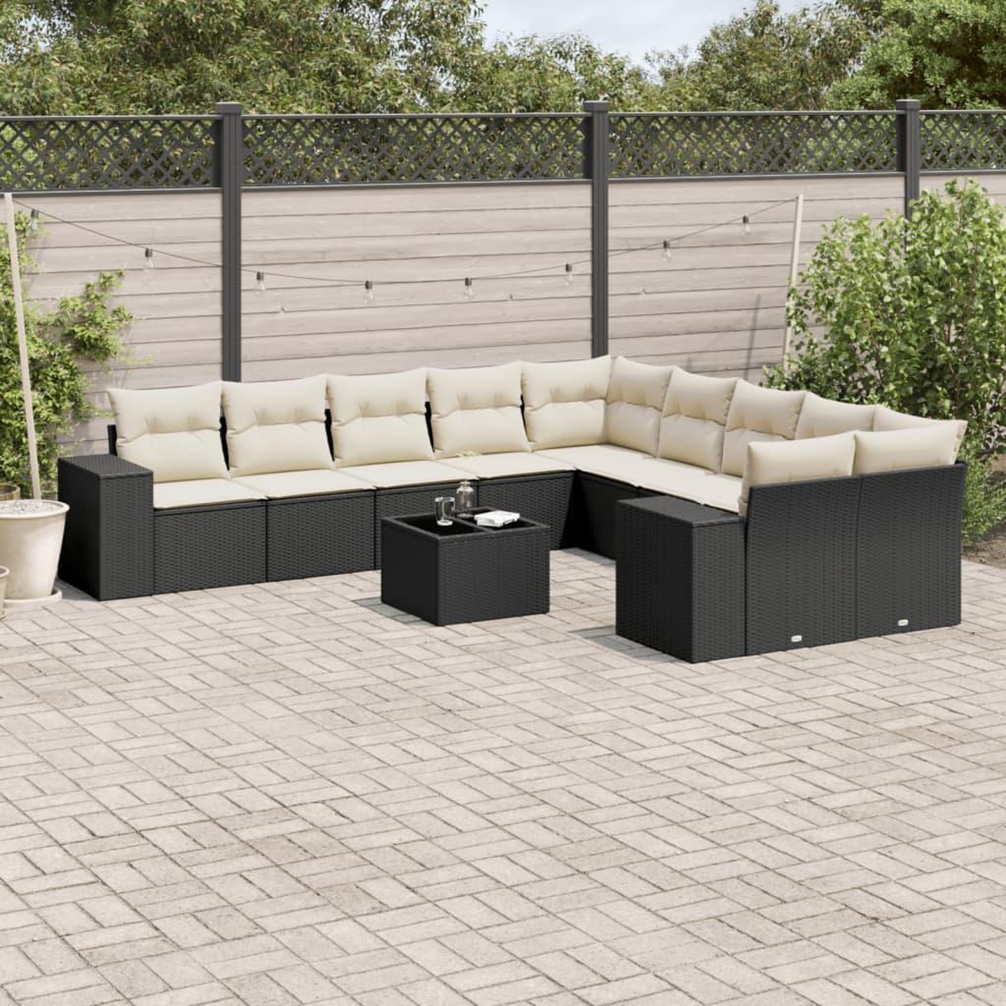 VIDAXL Salon de jardin 11 pcs avec coussins noir resine tressee