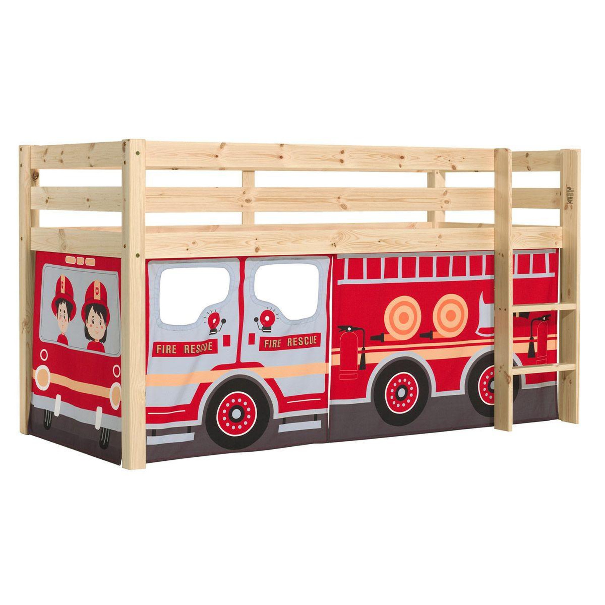 Paris Prix Lit enfant surélevé  pino fire truck  90x200cm naturel