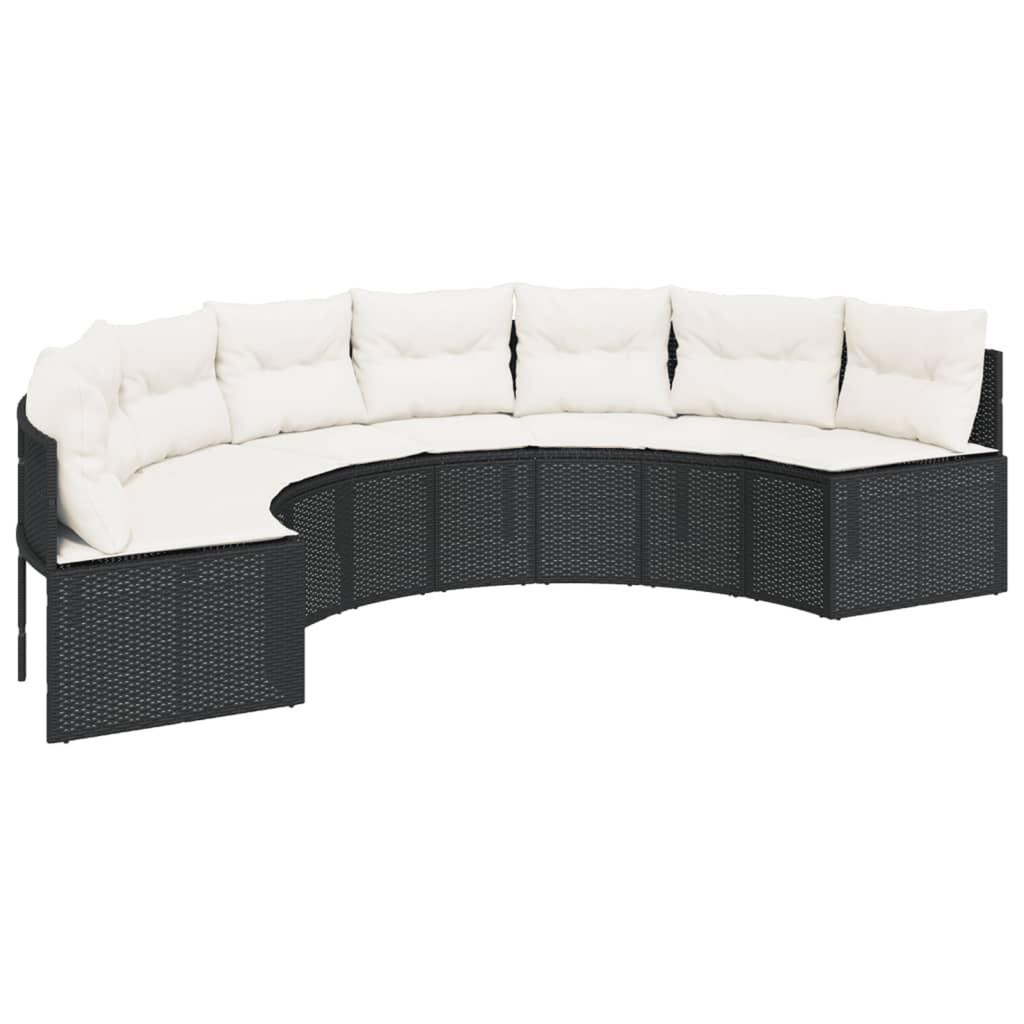 Voir la diapositive 4 : VIDAXL Canape de jardin table coussins demi-rond noir resine tressee