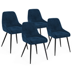ID MARKET Lot de 4 chaises THALYA en velours bleu avec accoudoirs