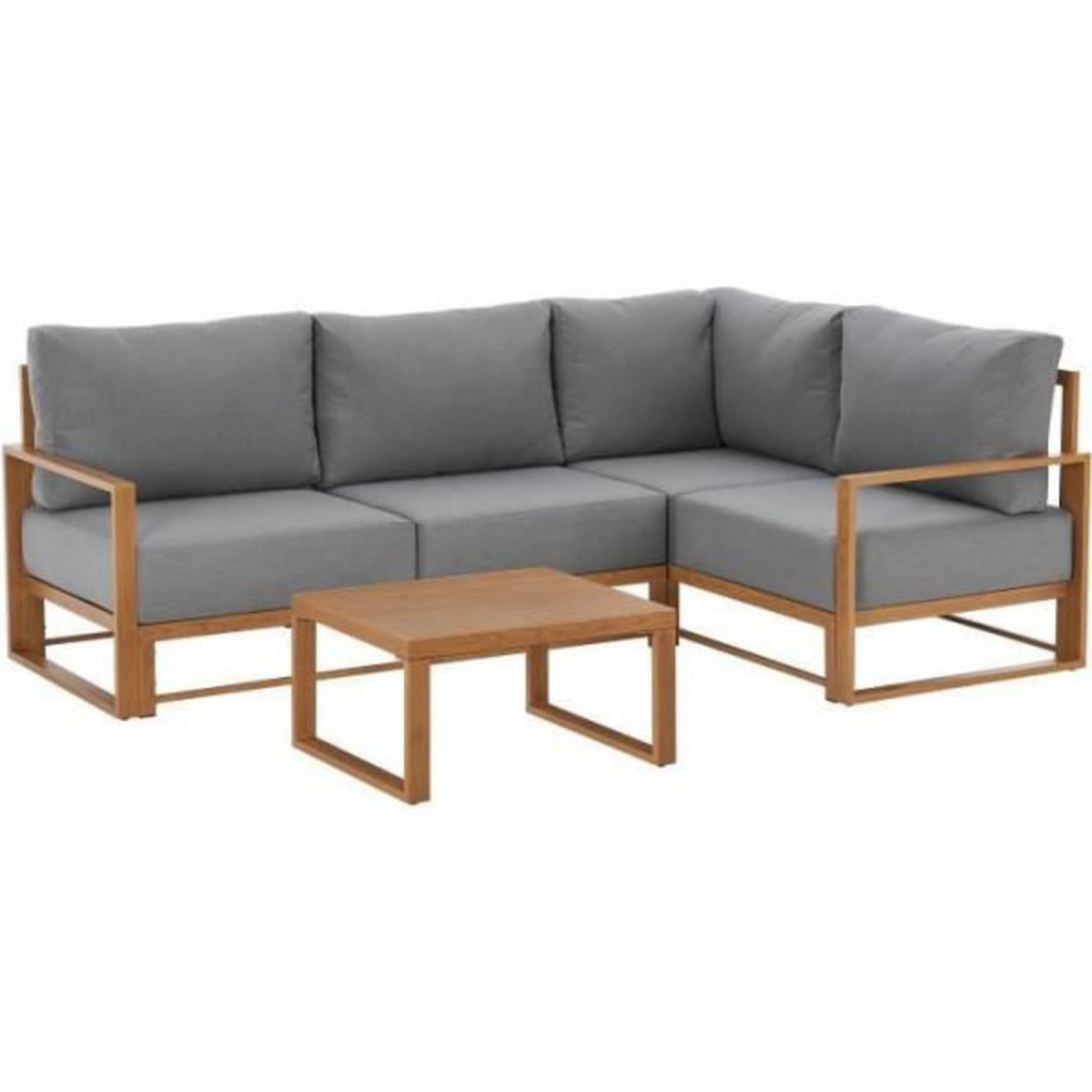MARKET24 Salon de jardin canapé d'angle SANTA - Aluminium effet bois - 5 personnes - Gris clair