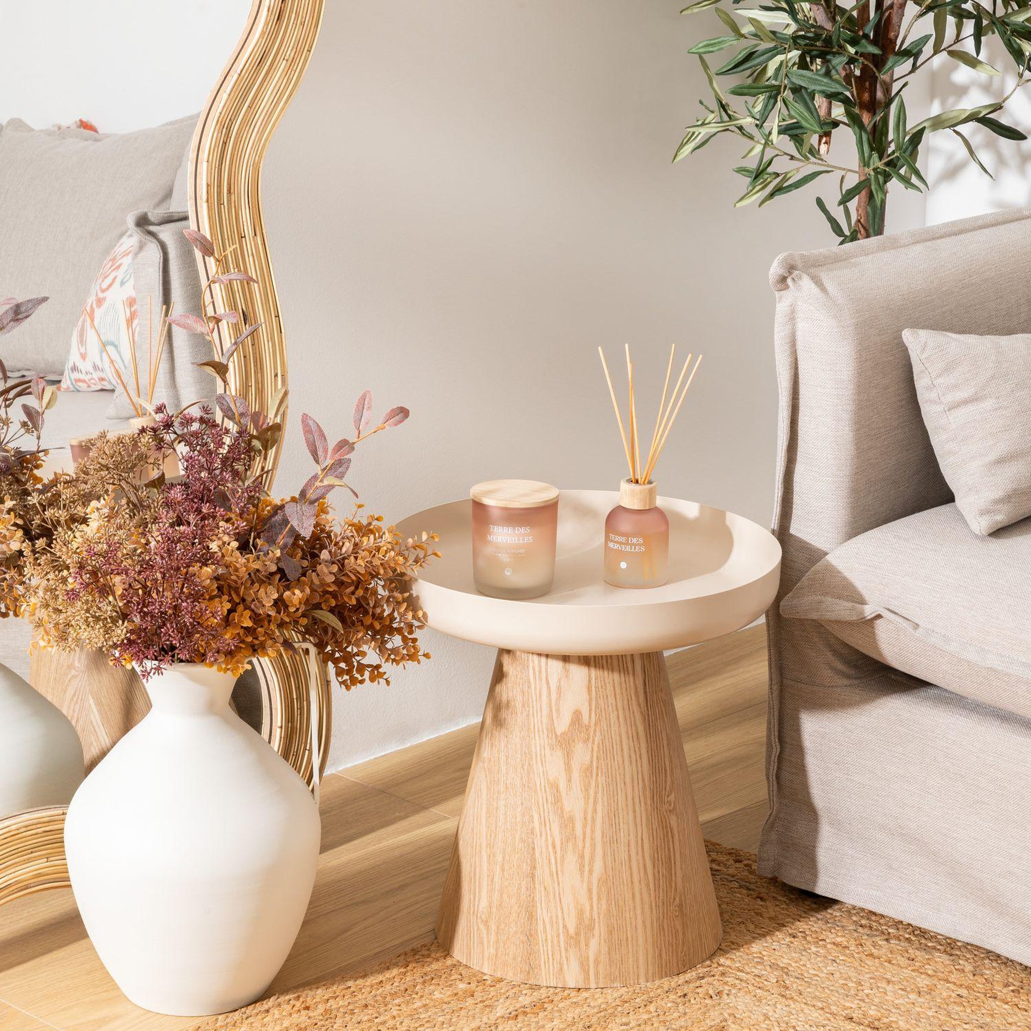 Voir la diapositive 2 : ATMOSPHERA Table à café ronde en métal et bois hercyna - beige